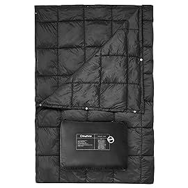 KingCamp Ultralight Camping Blanket, Packable Down Alternative Puffy Wearable Blankets Weatherproof Warm Package Quilt with Snap Buttons for Outdoor Hiking Travel Picnic Stadium (78.7 x 56.7, BLACK)