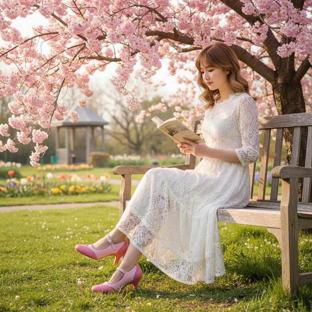 Rjclyh Women's Mary Jane Double-Tone Oxford Pumps Comfortable Low Kitten Heels Retro Ankle Strap Round Toe Dress Shoes Pink US 7.5 - Image 2