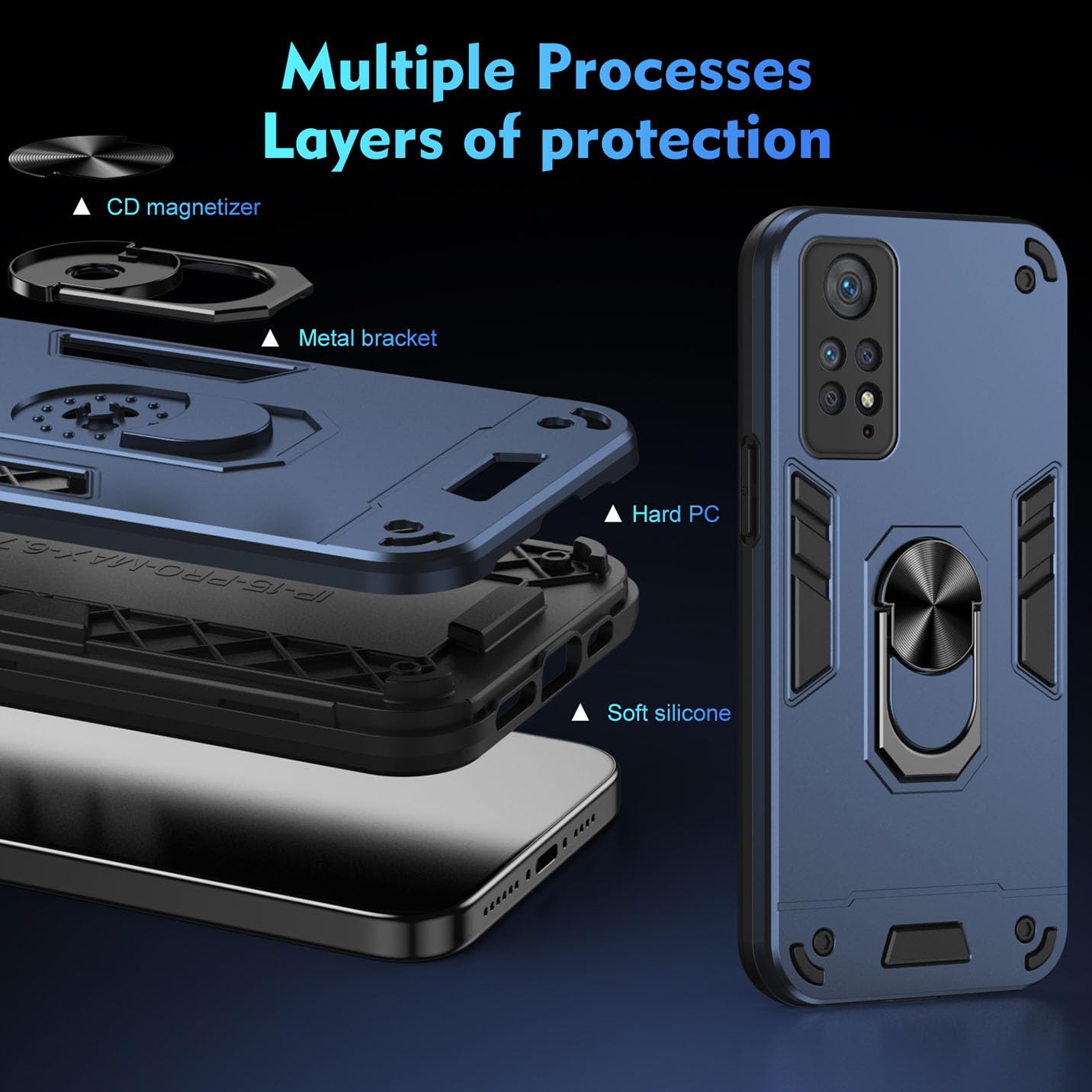 BORYA Cover Xiaomi Redmi Note 11S 4G/11/12S - Antiurto Militare Con Supporto Magnetico - TPU + PC Verde