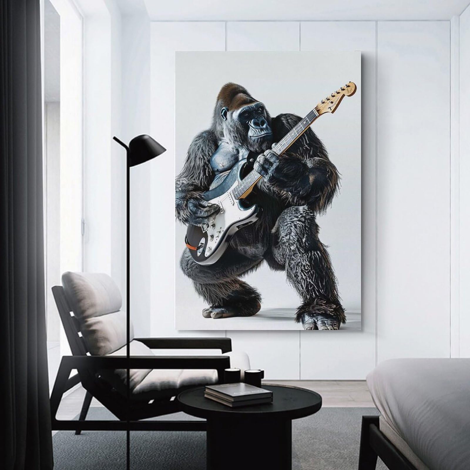Junmoney Gorilla Guitar Hanging Wall Art, 20x30inch(50x75cm), for Bedroom, Guest Room Or Reading Nook, Home Artwork with A Soft Interior Feel