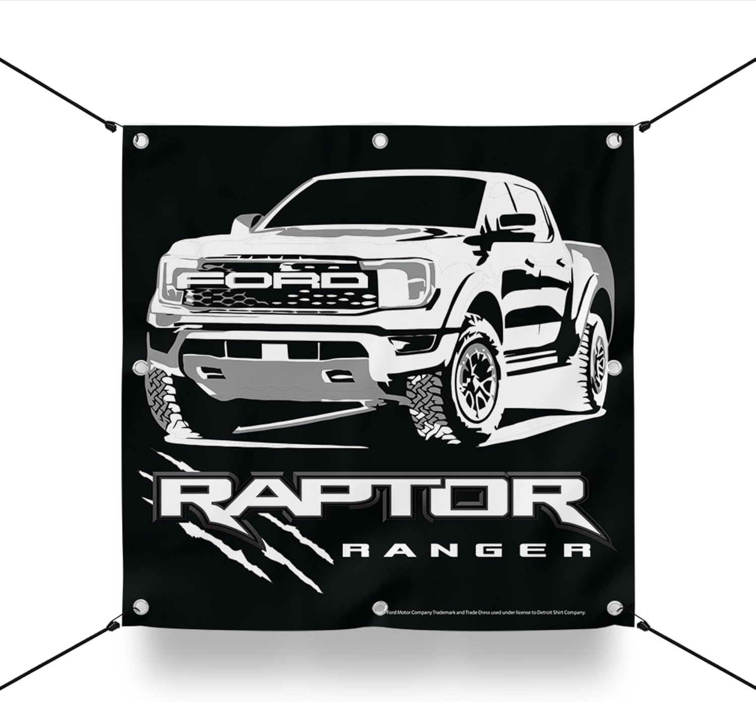 Ford Ranger Raptor Banner Square Shape | Heavy Duty Vinyl Racing Banner with Grommets | Garage Wall Décor | Made in USA (48" × 48")