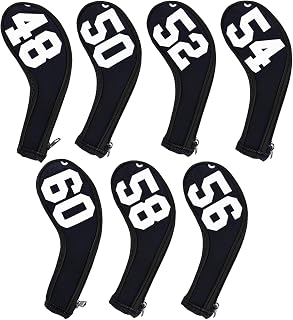 Andux 7Pack Golf Wedge Irons Club Head Covers Degree NO. on Both Sides Long Neck with Zipper