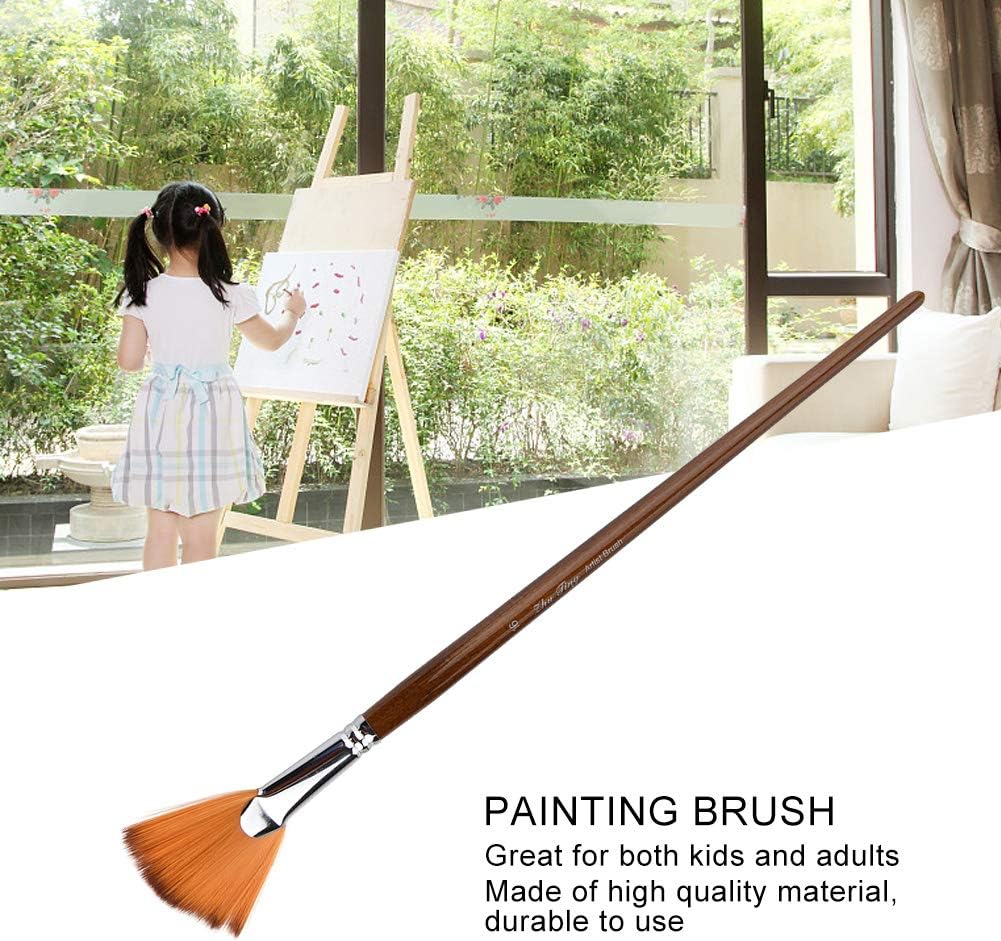 9Pcs Brown Nylon Hair Aluminium Alloy Tube Fan Shape Drawing Brush Art Painting Tool for Kids and Adults