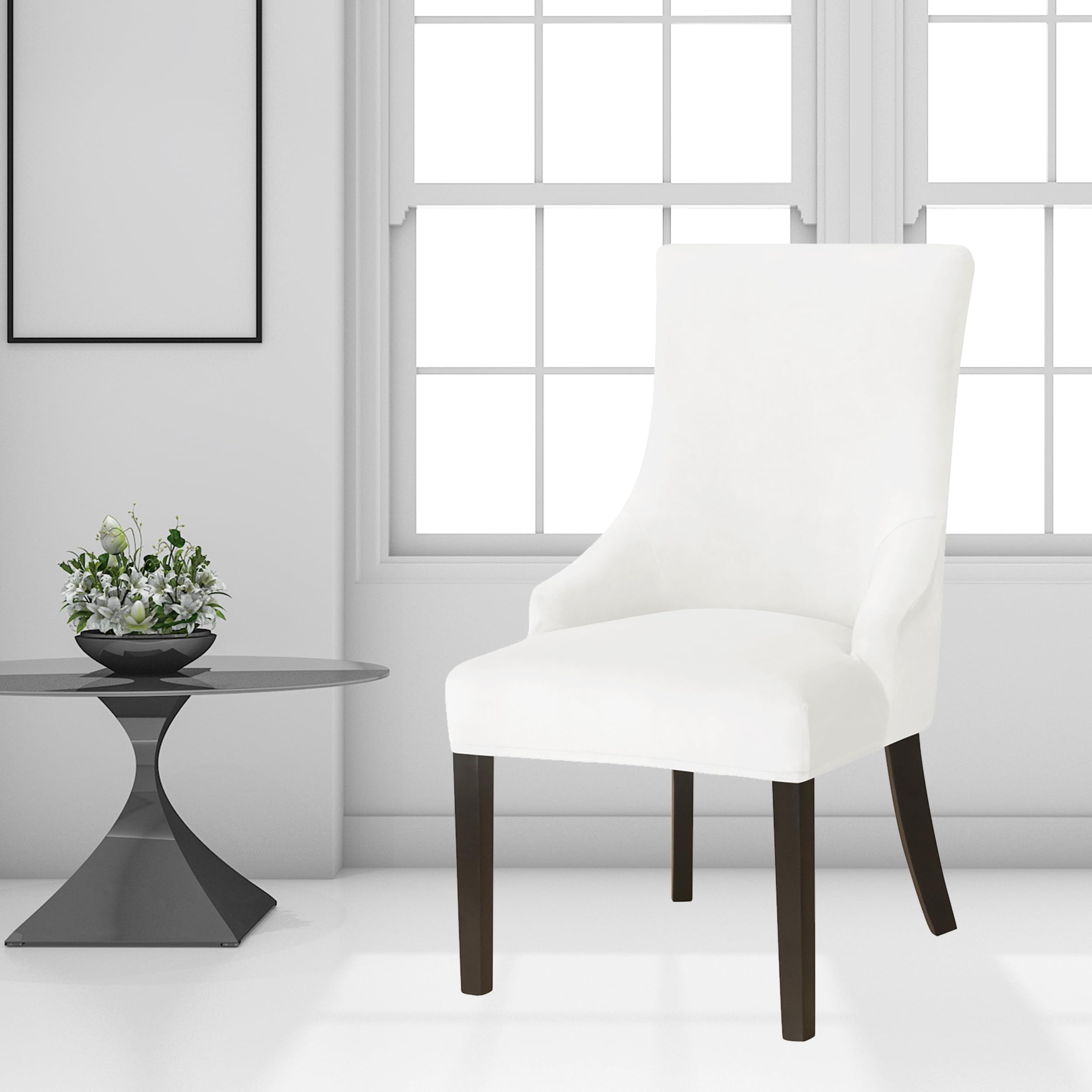 XMNTG Set of 4 Stretch White Velvet Wingback Chair Cover Slipcover Accent Chair Covers Arm Chair Protector for Dining Room Banquet Home Decor (White, 4PCS)