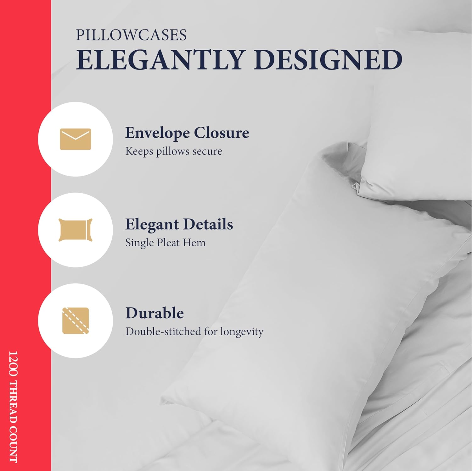 Ashton Sheets 100% Egyptian Cotton King Size Sheets Set - 4 PC Luxury 1200 Thread Count Egyptian Cotton Sheets King Size, Soft, Cooling, Sateen Weave 17" Deep Pocket Bed Set - Light Grey - Image 5
