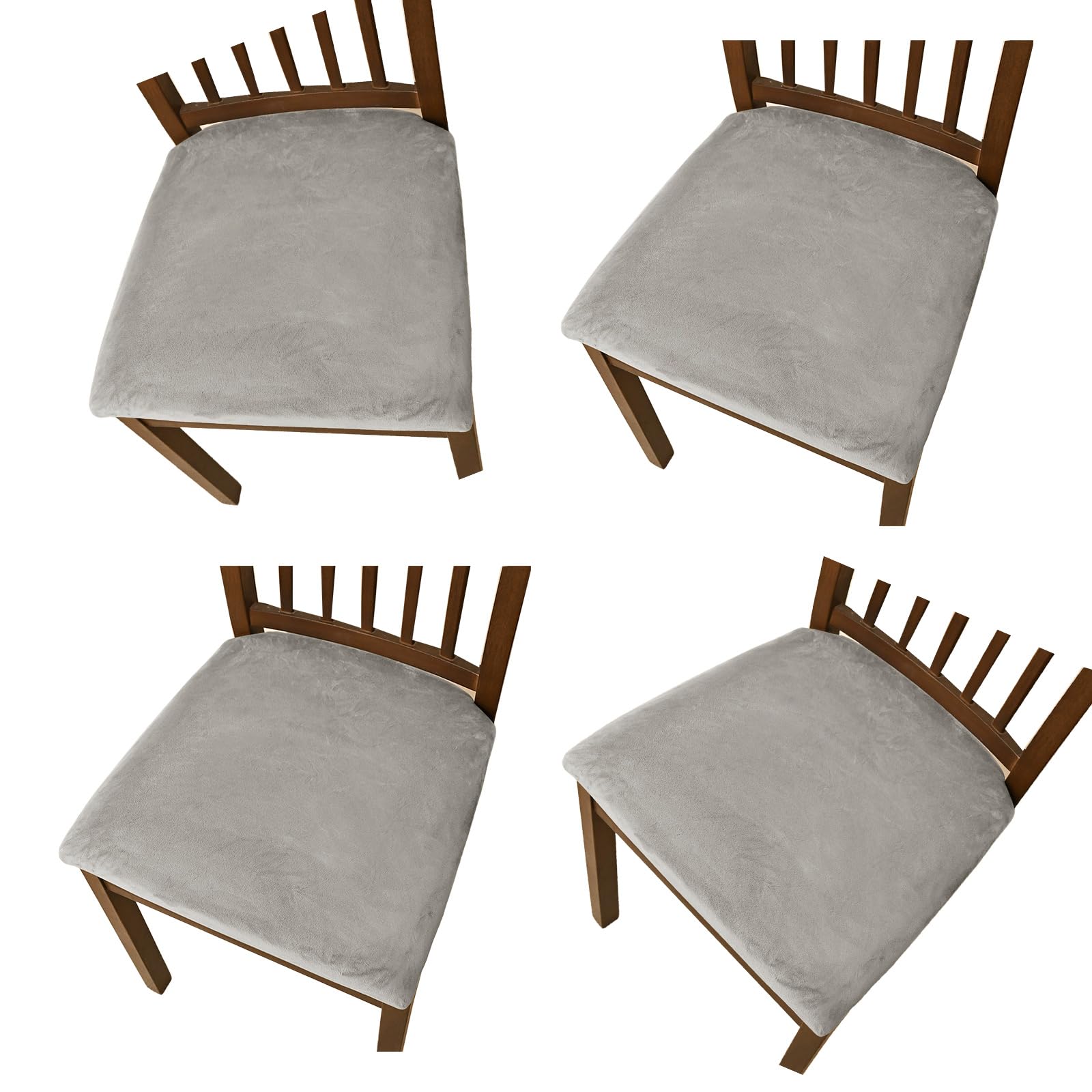 Carotoe Champagne 4 Piece Elastic Velvets Stretchable Chair Seat Cushion Covers Polyester Fabric Easy Install Slipcovers For Home Stretch Chair Seat Covers