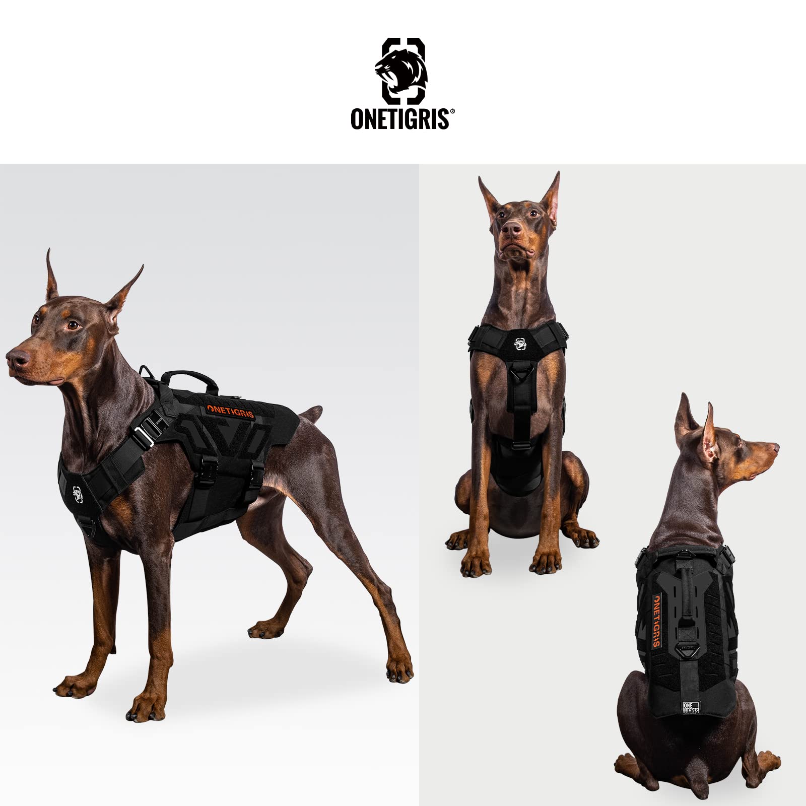 OneTigris X Armor Taktisches Hundegeschirr, Sicherheitsgeschirr mit Vollmetallschnalle und D-Ring, Hochpräzises Laserschneiden, Brustgeschirr mit 2 Griffe Hundeweste für Große/Mittlere Hunde