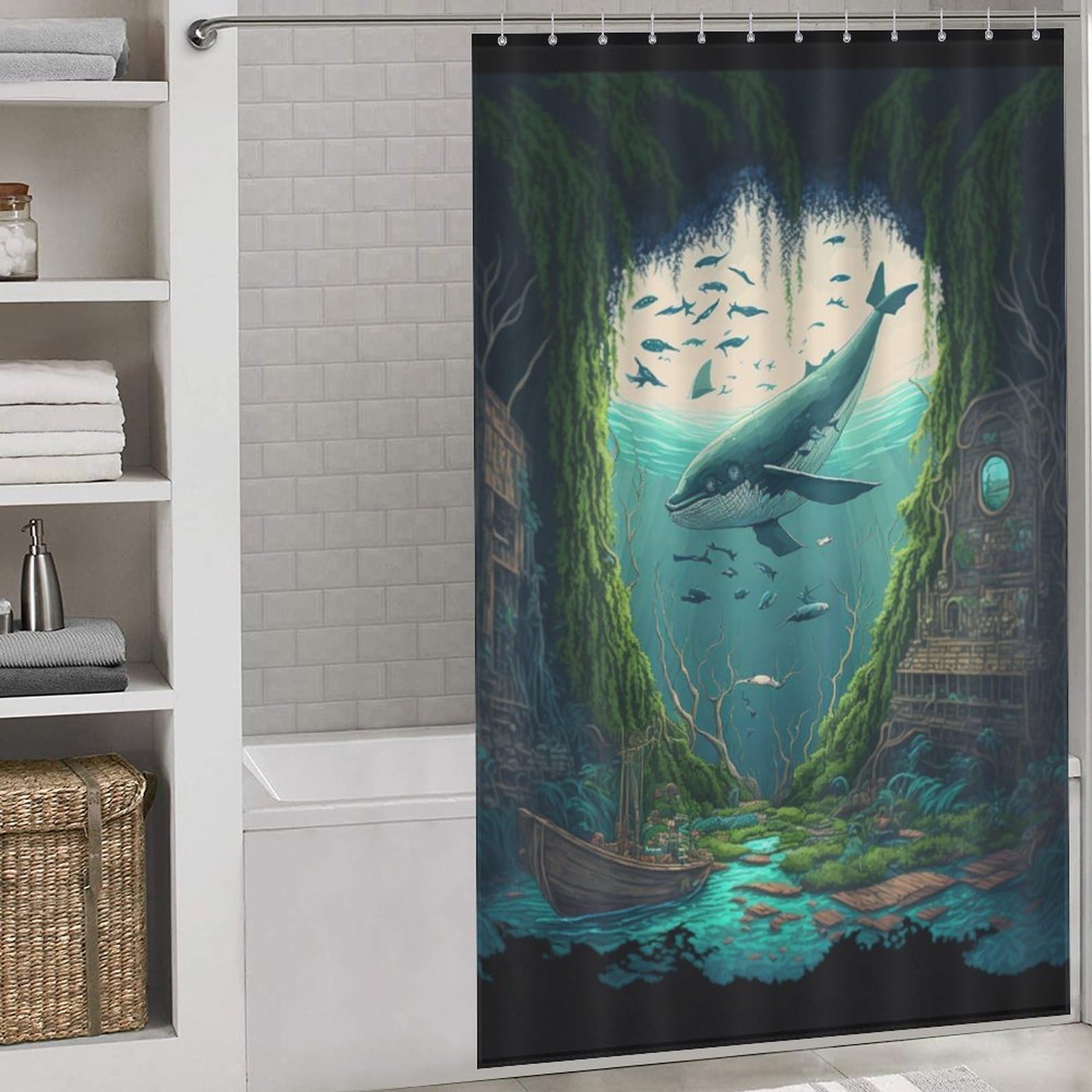 Rideau de douche baleine en tissu pour transformer votre baignoire familiale