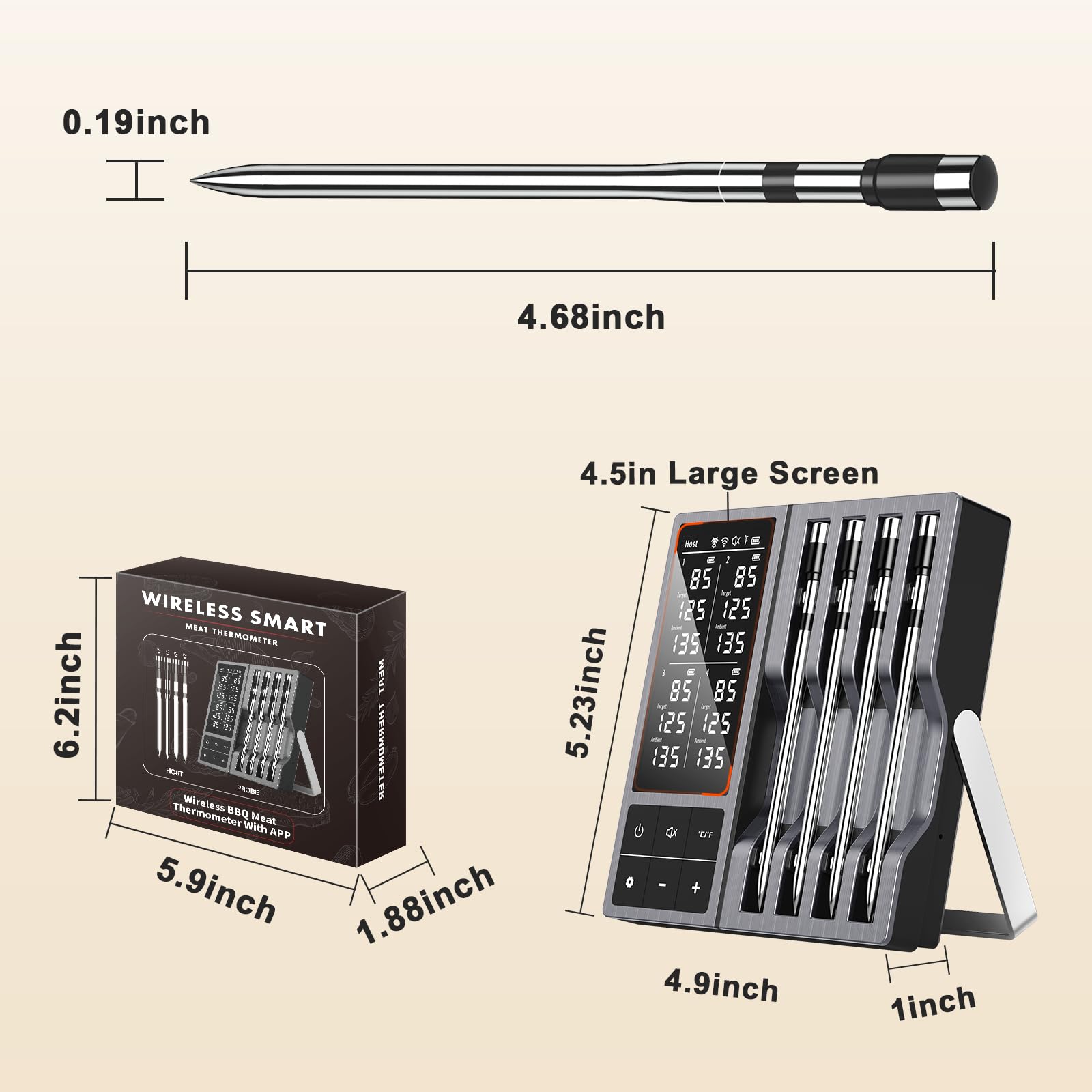 Bluetooth Wireless Meat Thermometer Digital for BBQ Grill Smoker