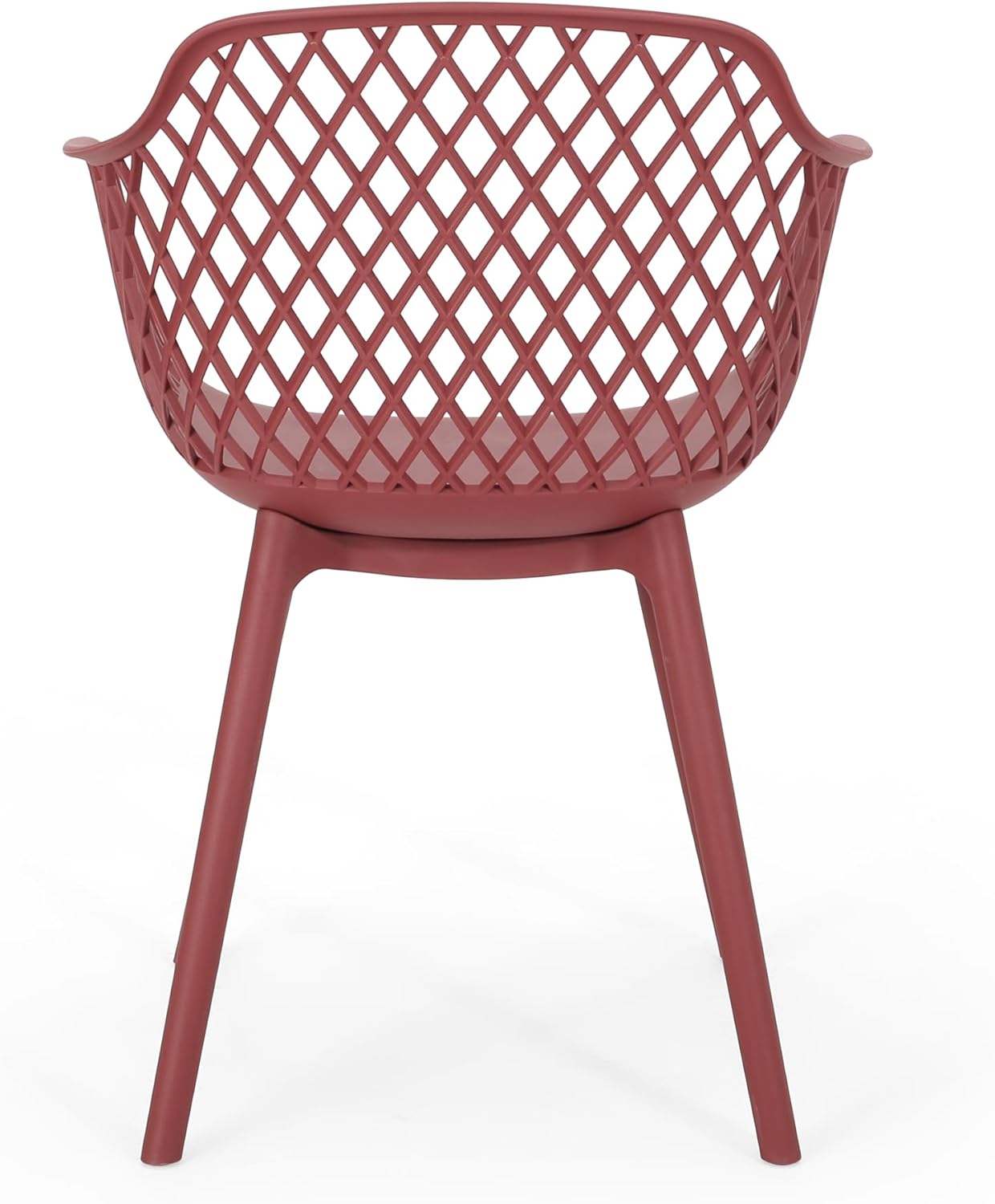 Christopher Knight Home Zaros Modern Patio Outdoor Dining Chairs Set of 2, Outside Dinner, Garden/Balcony/Poolside 2 Accent Chairs, Diamond Mesh Pattern Curved Backrest, Weather Resistant, Red