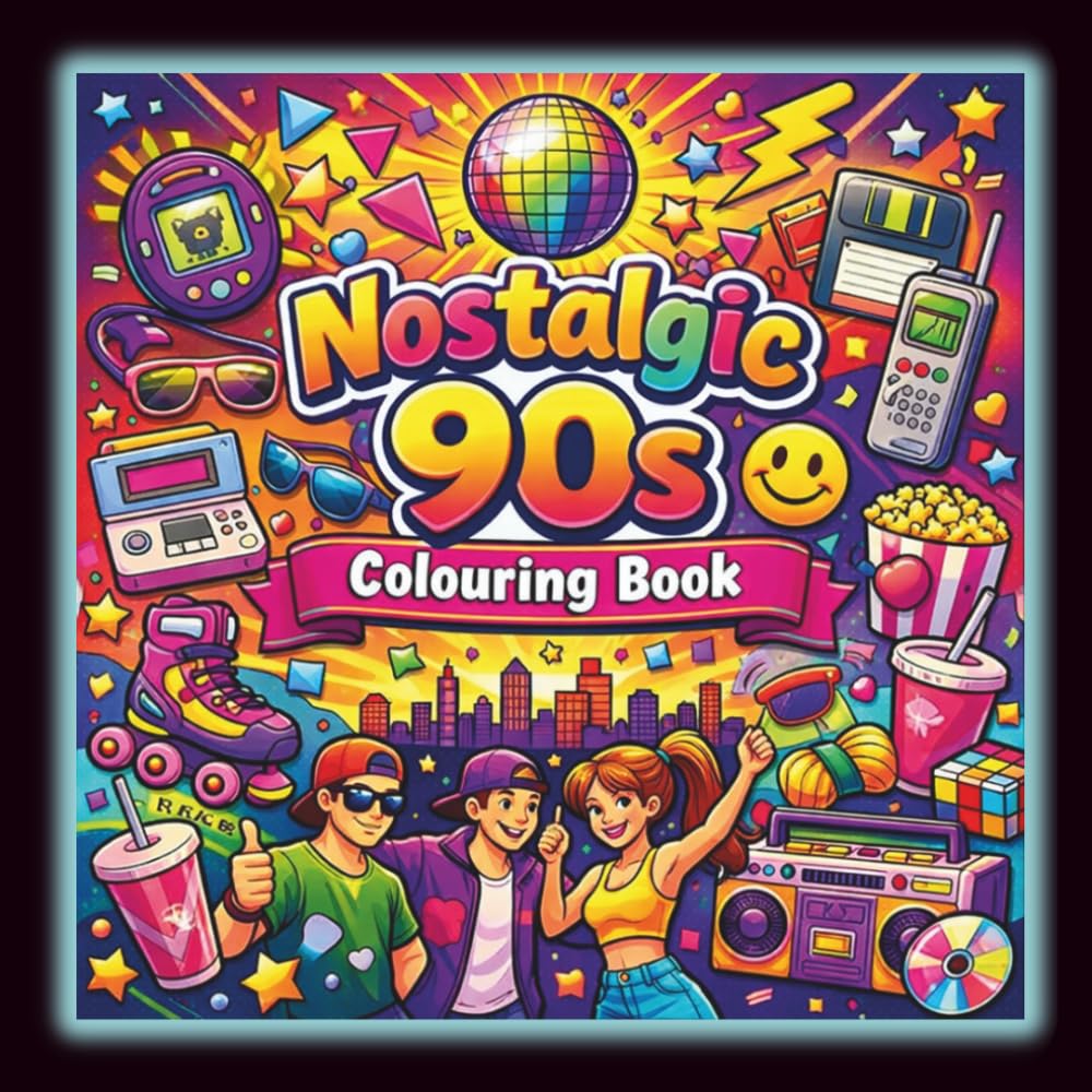 Nostalgic 90s Colouring Book: Retro Neon Fun for Adults and Teens — 90s Memories