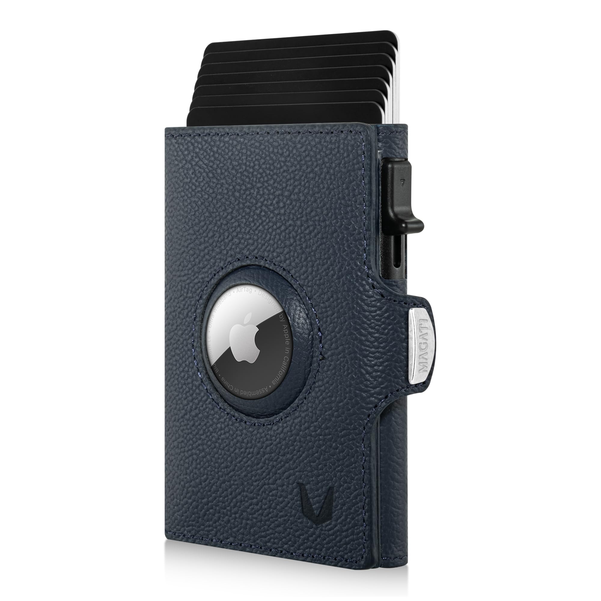 MAGATI Slim Wallet Zani mit AirTag Hülle aus Leder, inkl. Fundservice, Kartenetui mit Münzfach & RFID Blocker, Geldbörse für AirTag, Portmonee mit Kartenhalter & Geldscheinfach, Blau
