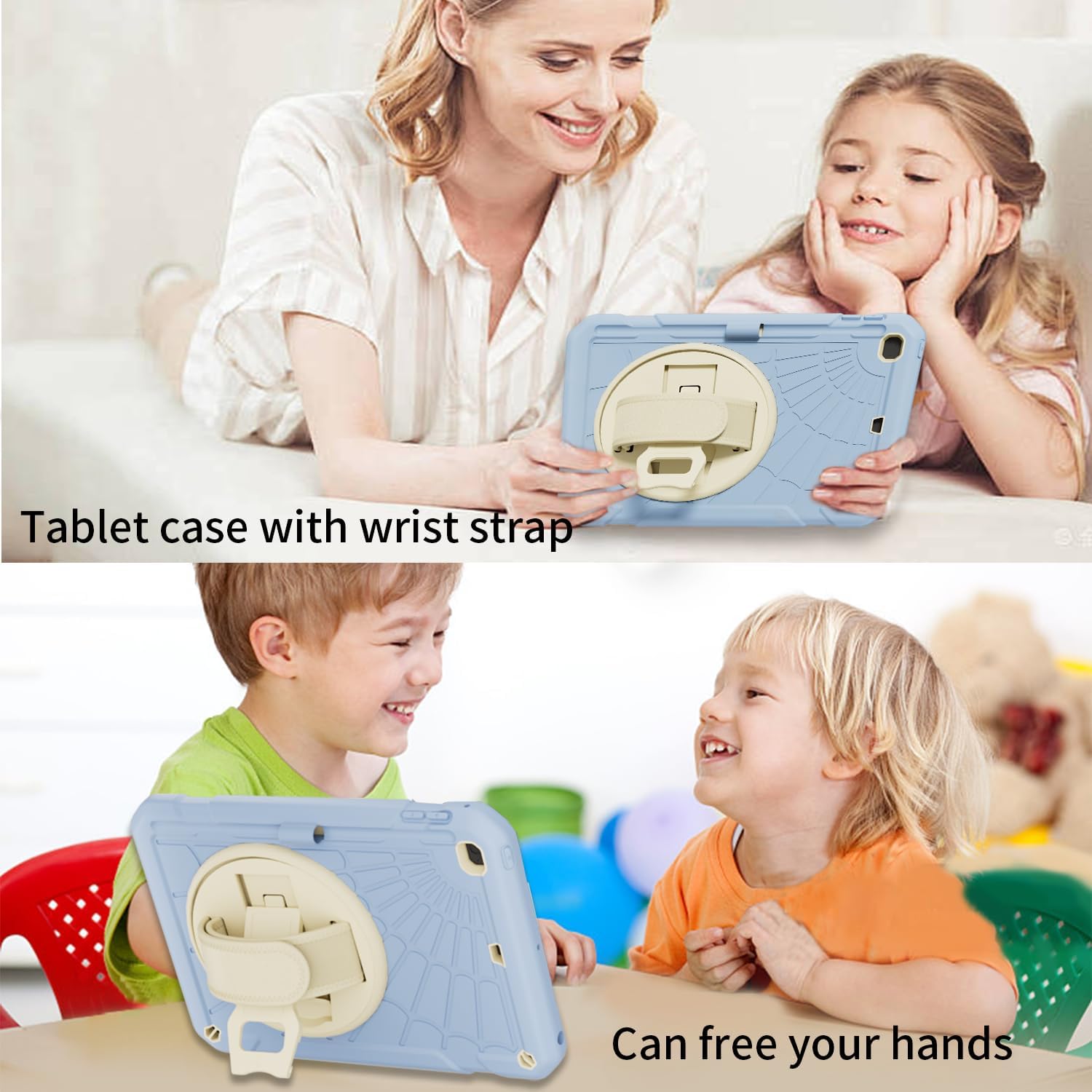 Case for iPad mini 5/4 with Screen Protector, Pencil Holder [360 Rotating Hand Strap] & Stand, Drop-Proof Case for iPad mini 5th/4th Generation 7.9 inch(Ice Blue)
