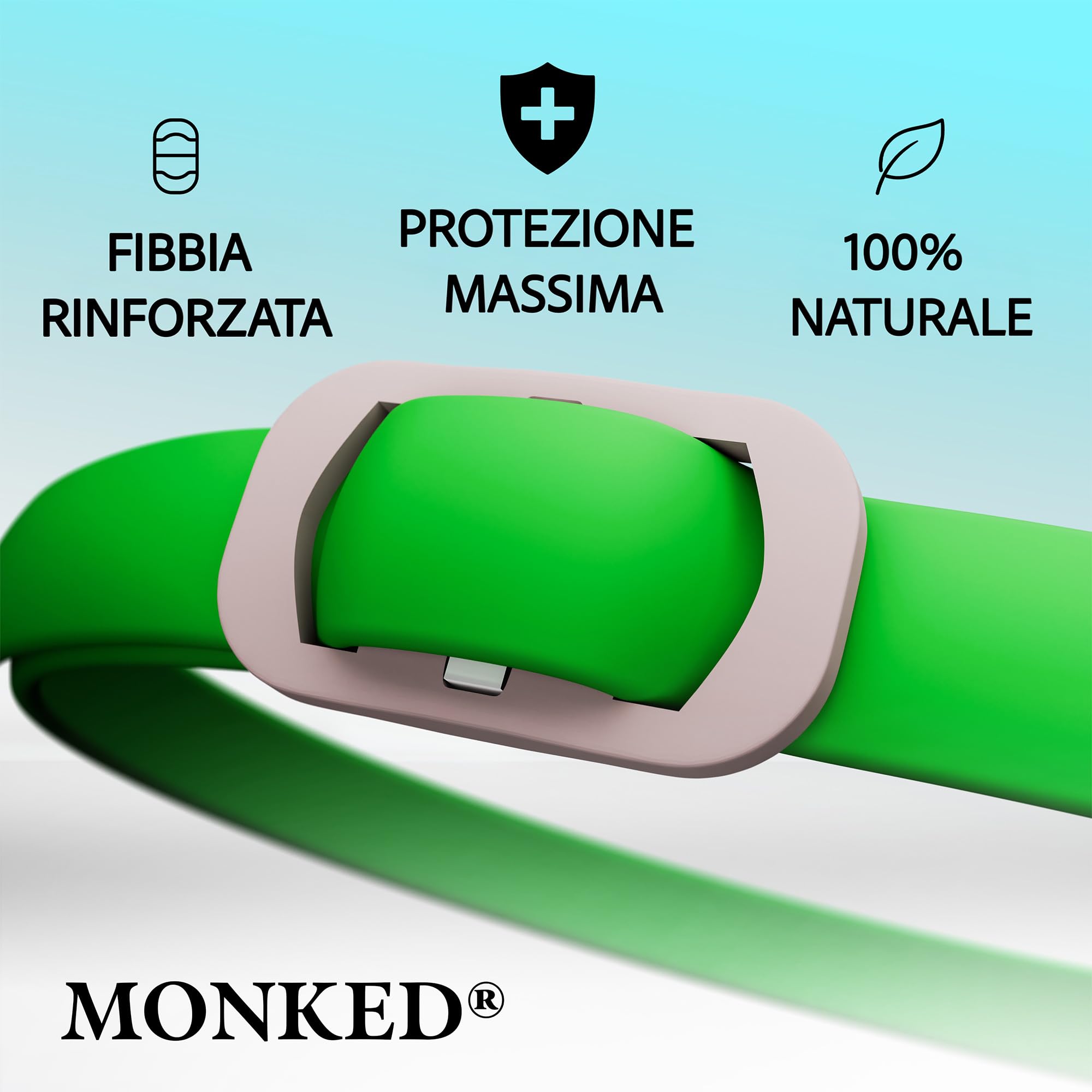 Monked | Collare Antipulci e Zecche per Cani Naturale | Fino a 8 Mesi Protezione | Regolabile | Impermeabile | Protezione Lunga Durata (Verde, Universale)