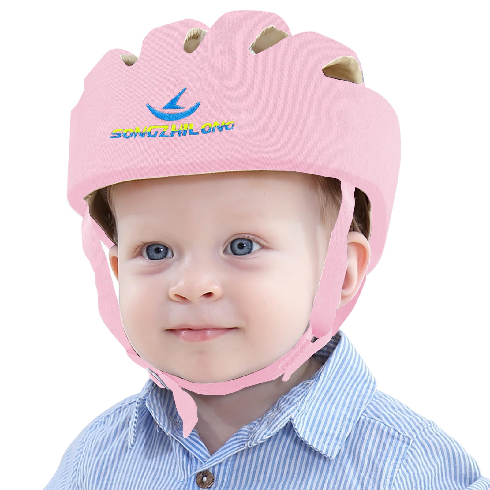 IULONEE Casco de Protección para Bebé Gorra Protectora para Cabeza de Bebé Gorra de Algodón Ajustable Casco Bebe Helmet (Rosa)