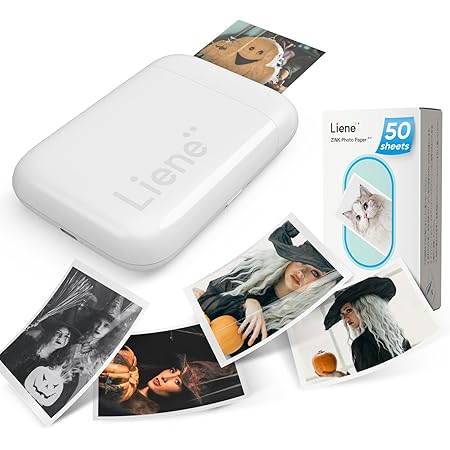 Liene 2x3” Photo Printer, Mini Instant Portable Color Mono Photo Printer Bundle 50 Zink Adhesive Paper, Bluetooth 5.0, Compatible w/iOS & Android, Small Picture Printer for iPhone, Smartphone, White