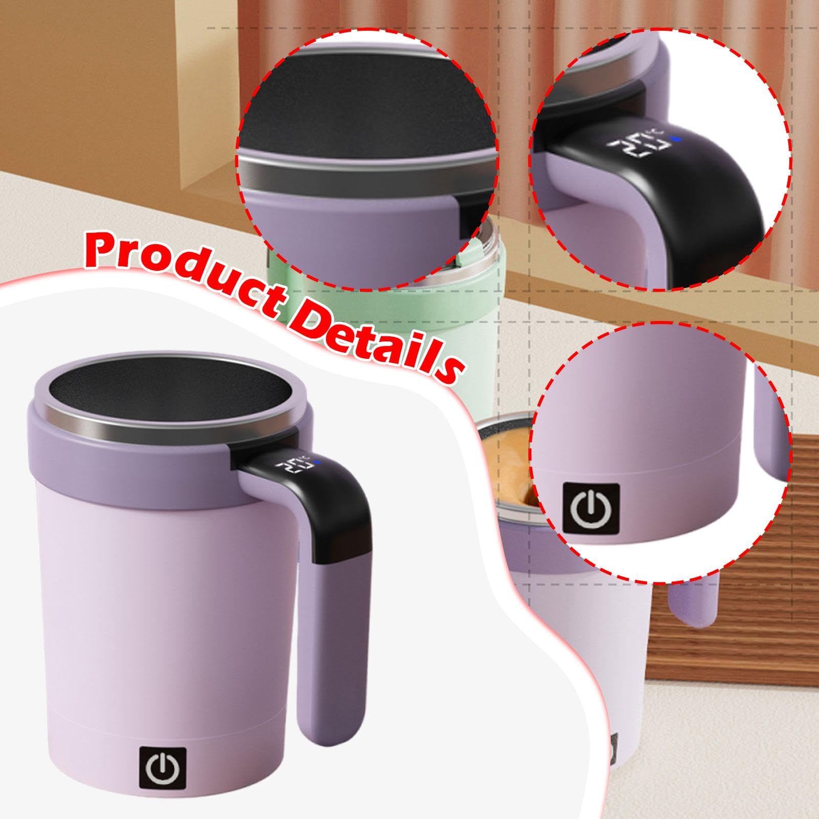 Colcolo Automatischer Rührbecher für Kaffee, 380 ml, Geschenk, Edelstahl, Kaffeezubehör, Rührbecher für Auto, Wandern, Rucksackreisen, Lila