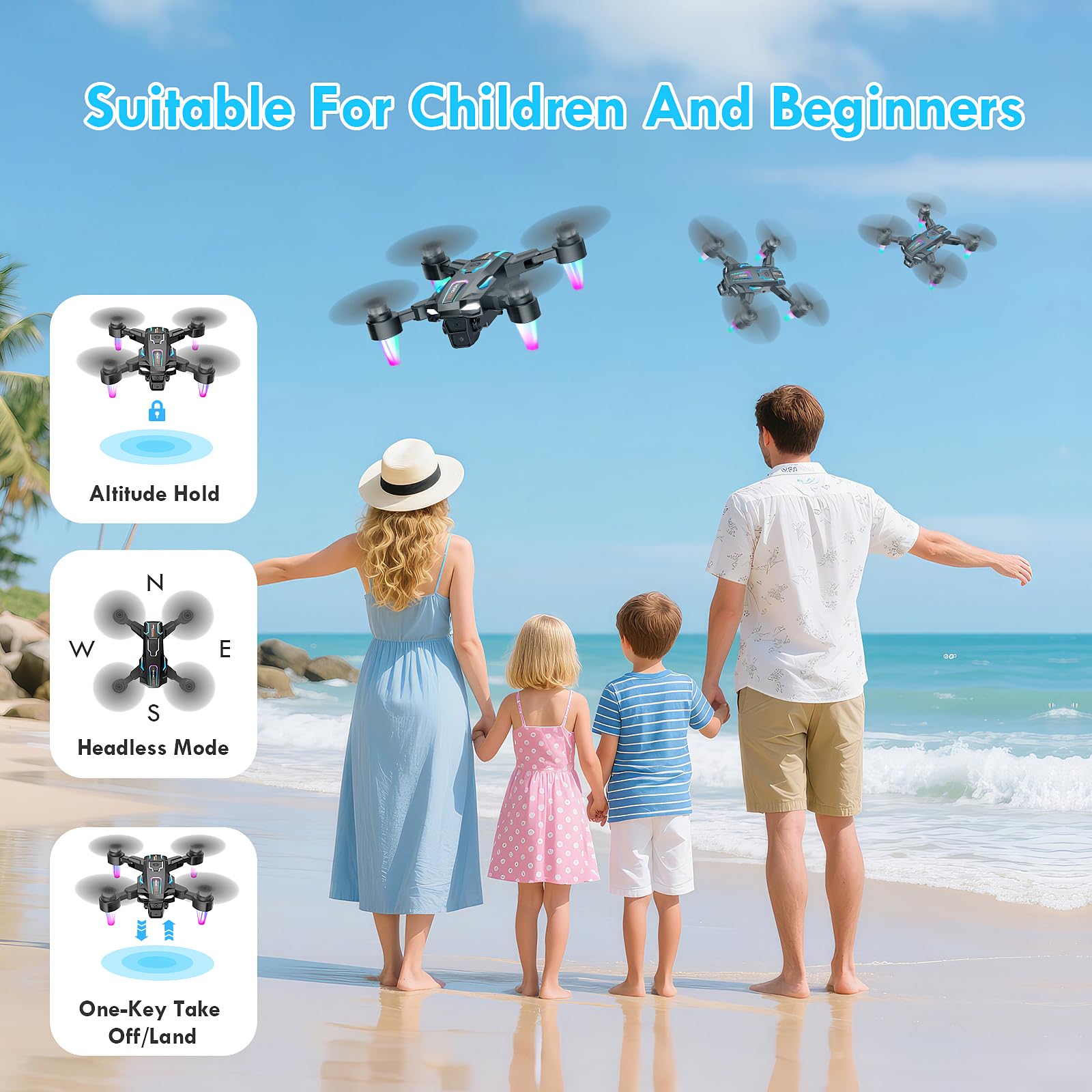 Drone con Telecamera 8K, 360°Flip, Wi-Fi, Motore Brushless, Modalità Senza Testa, Decollo/Atterraggio con un Solo Tasto, Volo in Traiettoria, Regali e Giocattoli per Principianti, 2 Batterie (Nero)