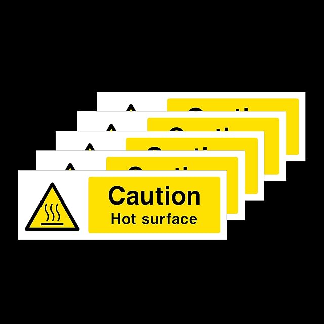 5x Caution Hot Surface Self Adhesive Stickers 300x100mm