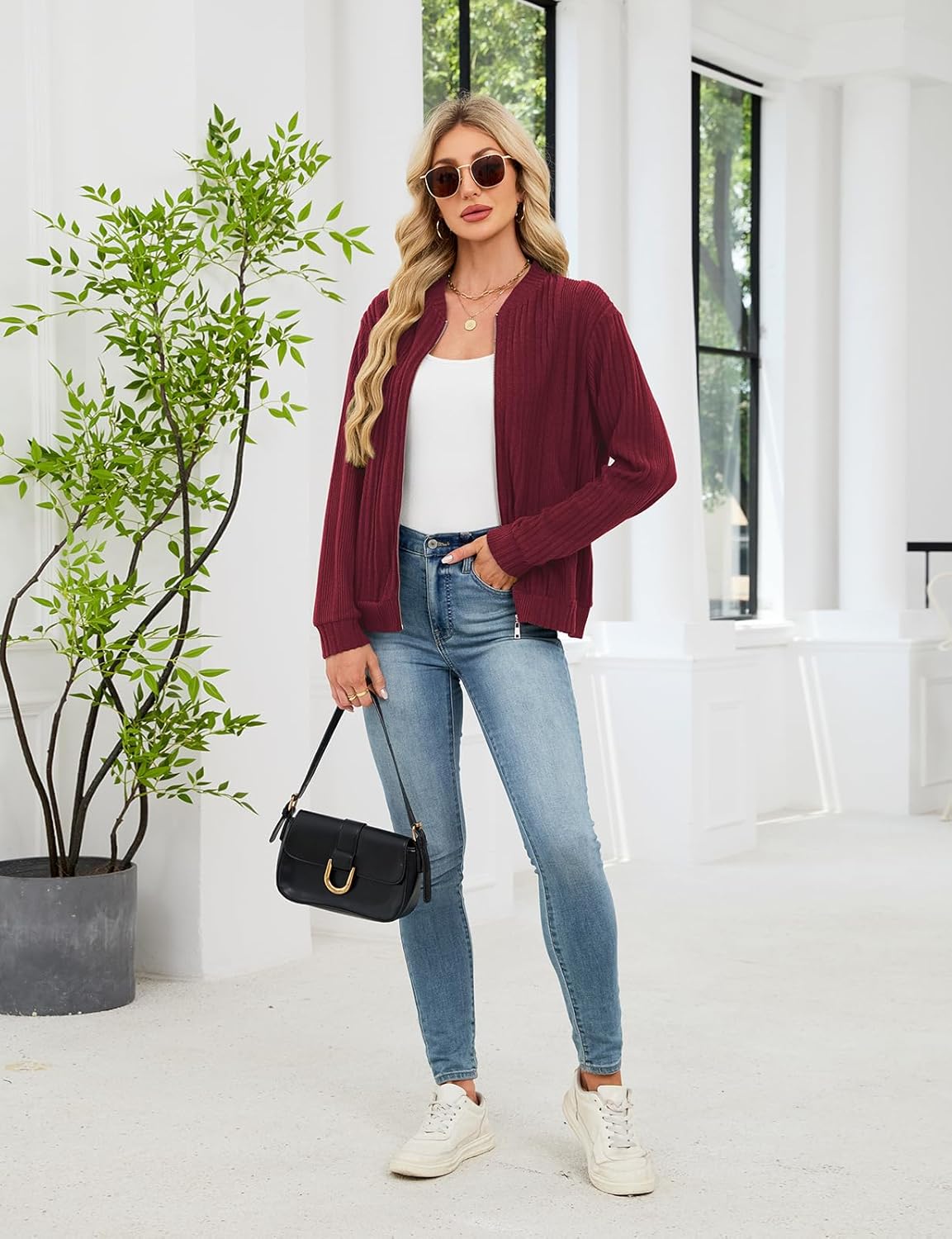 Viracy Women's Full Zip Up Cardigan Sweater Lightweight Casual Long Sleeve Jackets with Pockets - Image 5