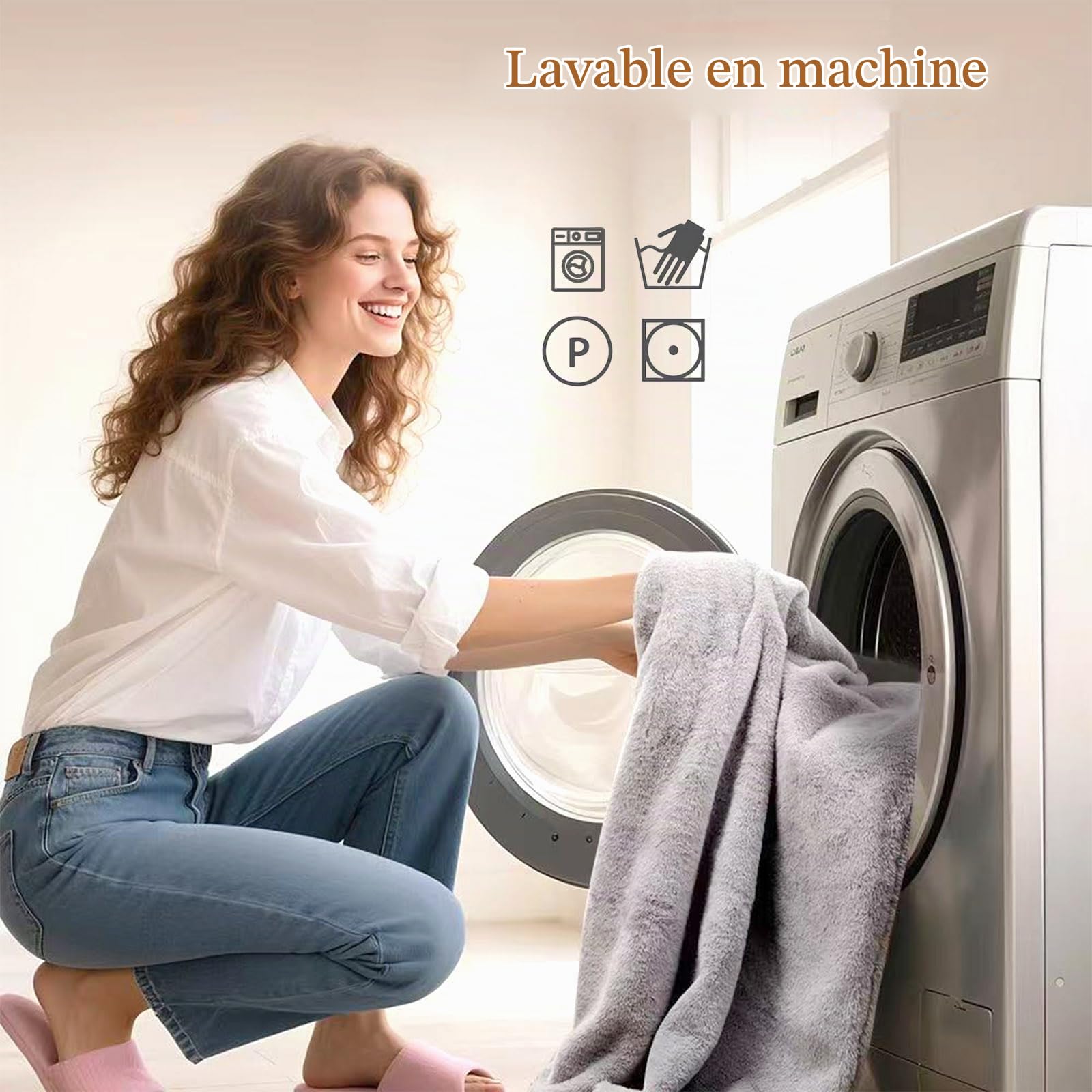 Couverture chauffante sans fil - Fourrure de lapin - Couverture chauffante électrique USB avec 8 zones de chauffage et 3 niveaux de température - Portable pour la maison, le bureau, la