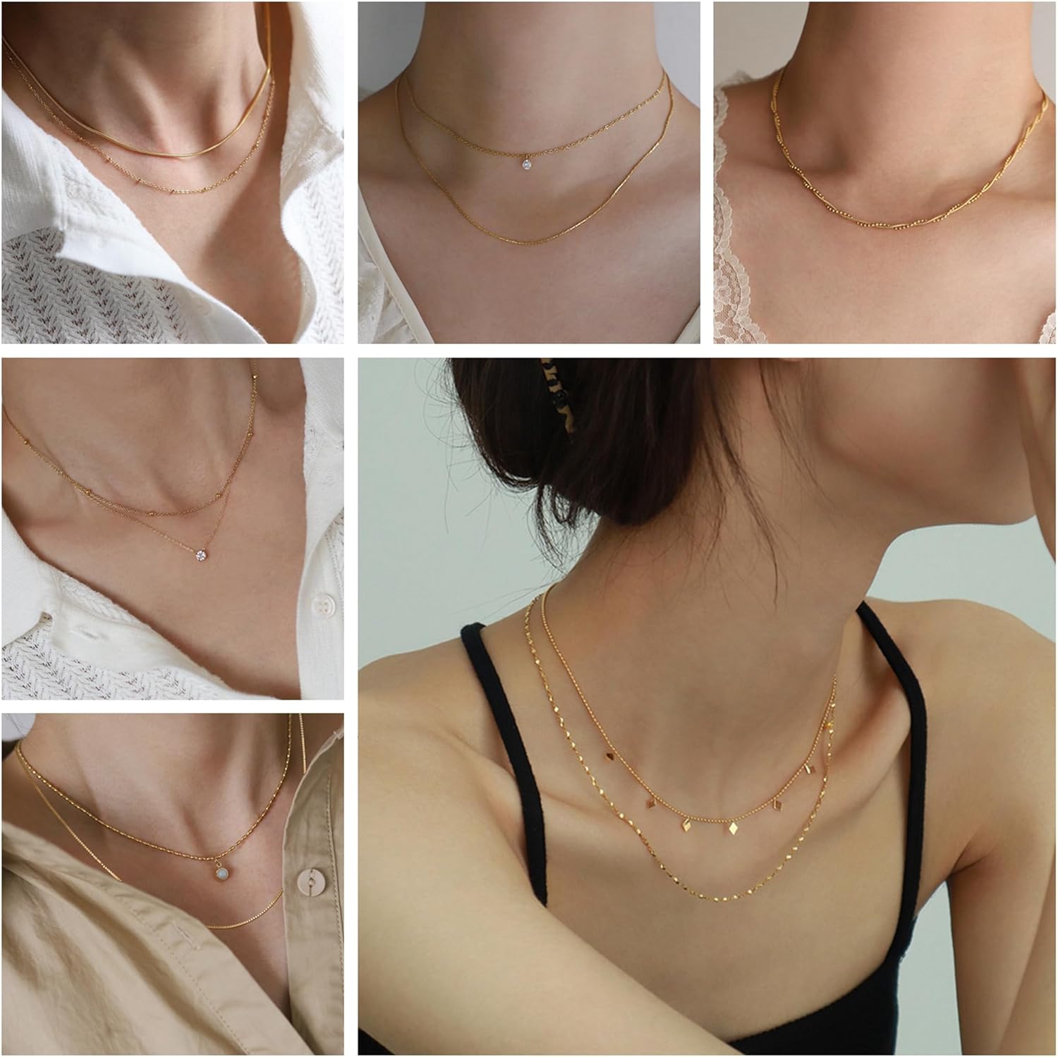 Dainty Gold Necklace for Women Layered Choker Chain Necklace Stack Cubic Zirconia Beads CZ Box Package - Image 7