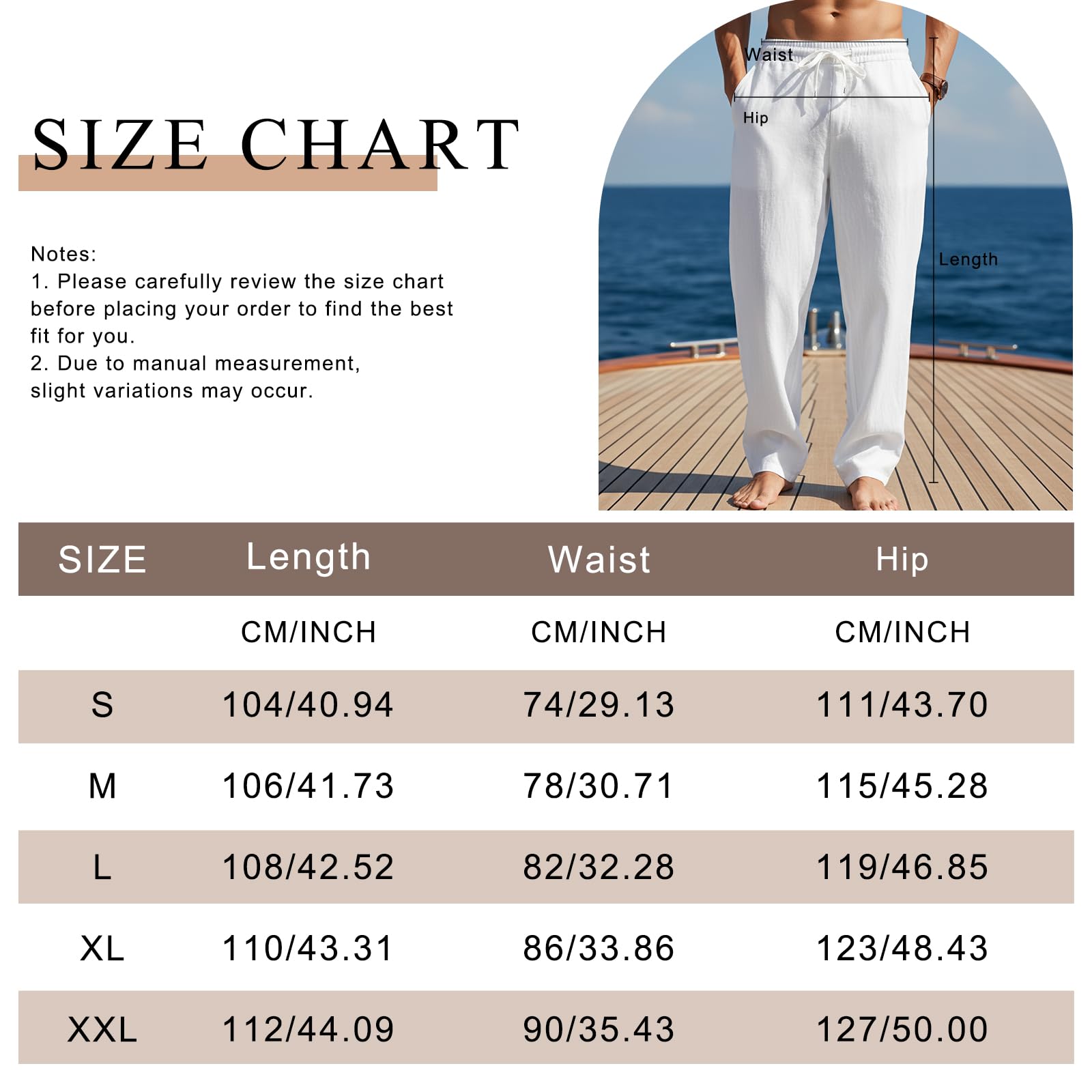 Pantalon Lin Homme Été Léger Casual avec Cordon de Serrage | Pantalons de Plage Yoga Pantalons Décontracté Coupe Droite Taille Elastique pour Les Vacances à La Plage