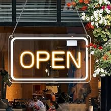 LightingWill Open Neon Sign, 5 V USB Open Sign LED with On/Off, Open Neon Advertisements for Business Light Up Sign for Bar, Salon, Store, Cafe, Shop, Club, Yellow/White, Horizontal