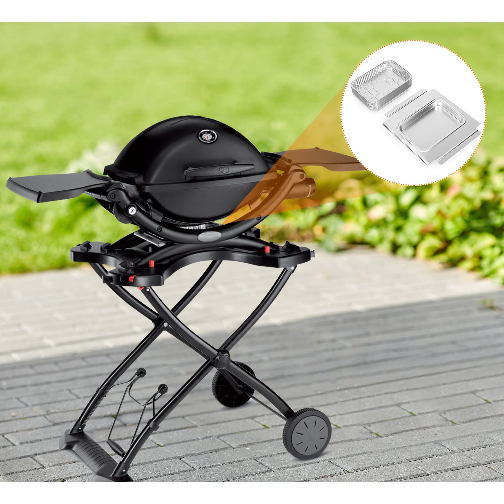 onlyfire Alu Grillschalen, Tropfschale mit 15 Stück Einweg Aluschalen, 27 × 30 × 3,2 cm, Aluminium Schalen für Weber Q200 Q300 Q220 Q240 Q2000 Q3000 Q320 Q3200 Serien Gasgrills