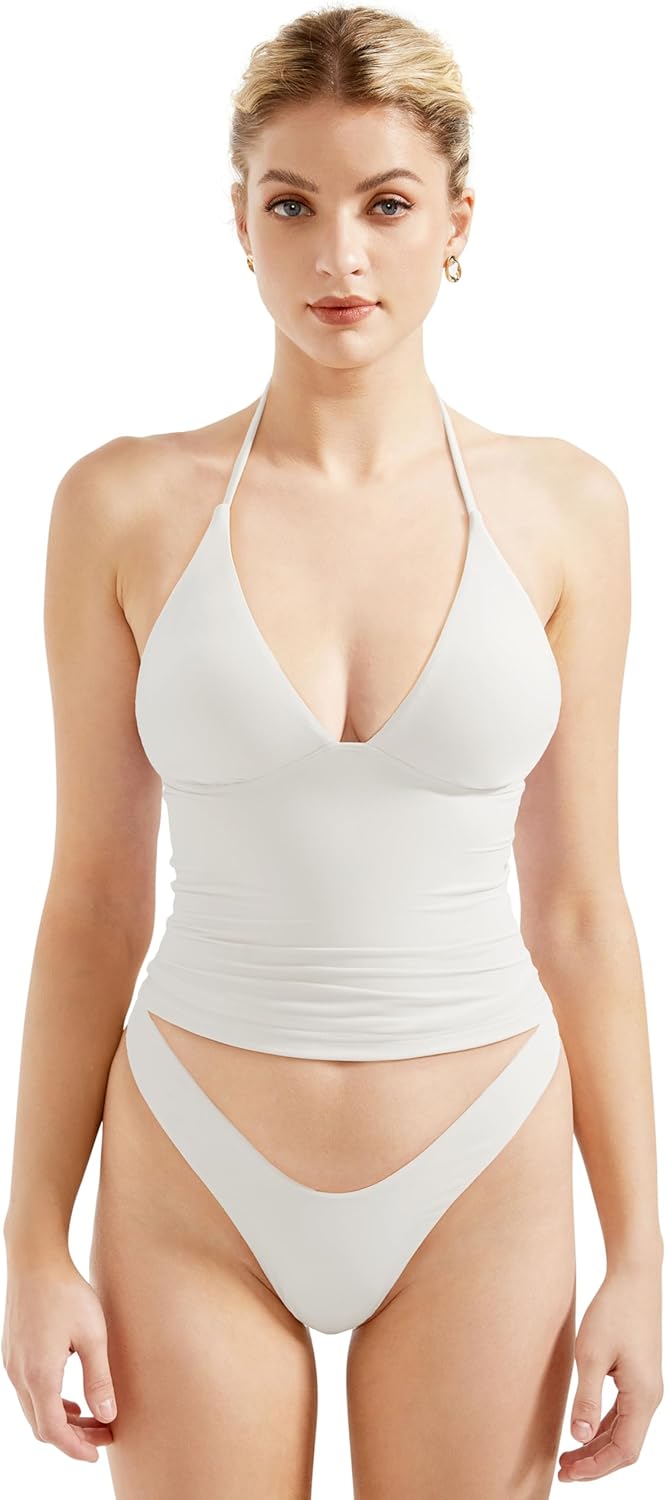 SUUKSESS Women Double Lined Halter Tank Top Summer Padded Going Out Tops Sleeveless Basic Shirts - Image 2