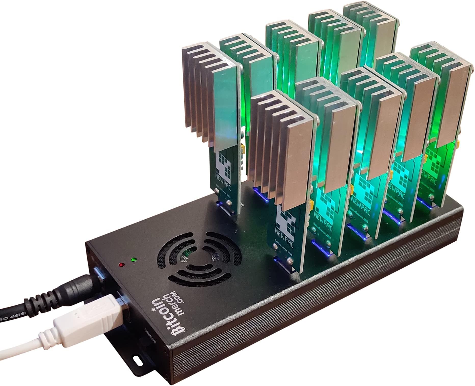 BitcoinMerch.com - 10 Port USB Hub 120W Powered USB 2.0 Charging Hub 12V 10A PSU for NewpPac, Antminer, Moonlander