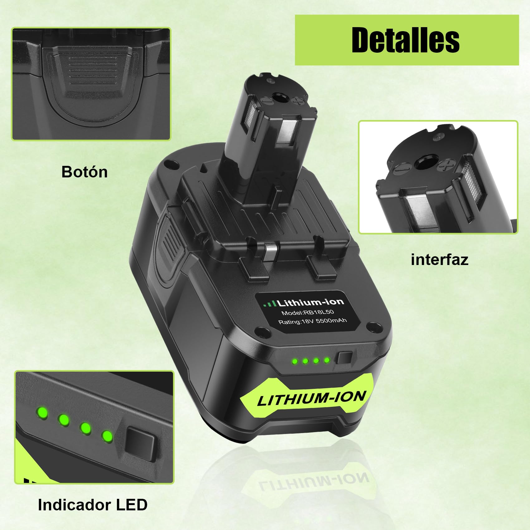 2X 5.5Ah P108 Batería + 3A 12V-18V P117 Cargador para Ryobi 18V | Batería de Repuesto para Ryobi 18V Batería 108 P107 P105 P100 P101 RB18L40 RB18L50 con Indicador LED