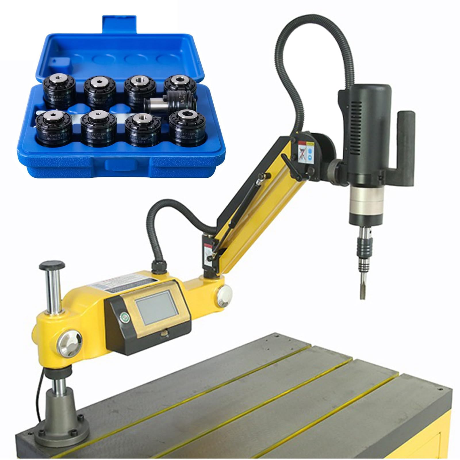 máquina de Roscado eléctrica con Servomotor de 1500W, Brazo Flexible Universal M3-M16, 0-600 RPM, Roscadora Portátil para Acero, Aluminio y Acero Inoxidable con 9 Pinzas de Sujeción B