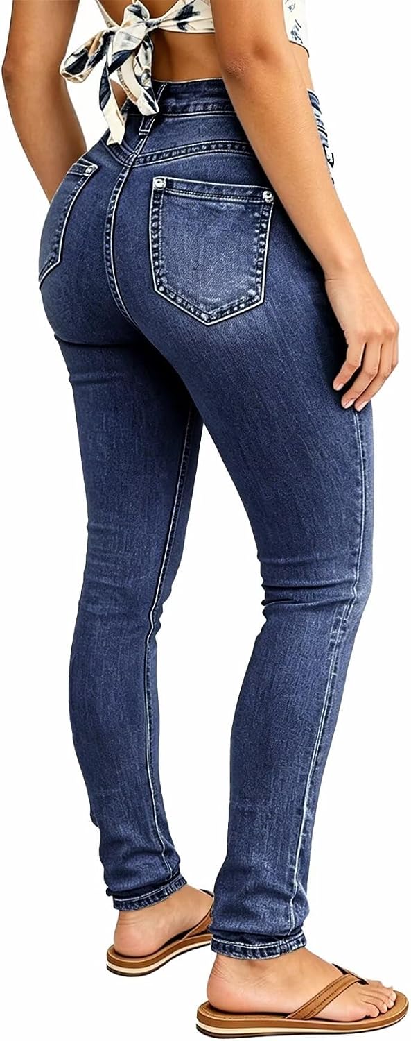 Flamingals Skinny Jeans for Women Stretchy Mid Rise Butt Lifting Wash Straight Leg Jeans Casual Denim Pants