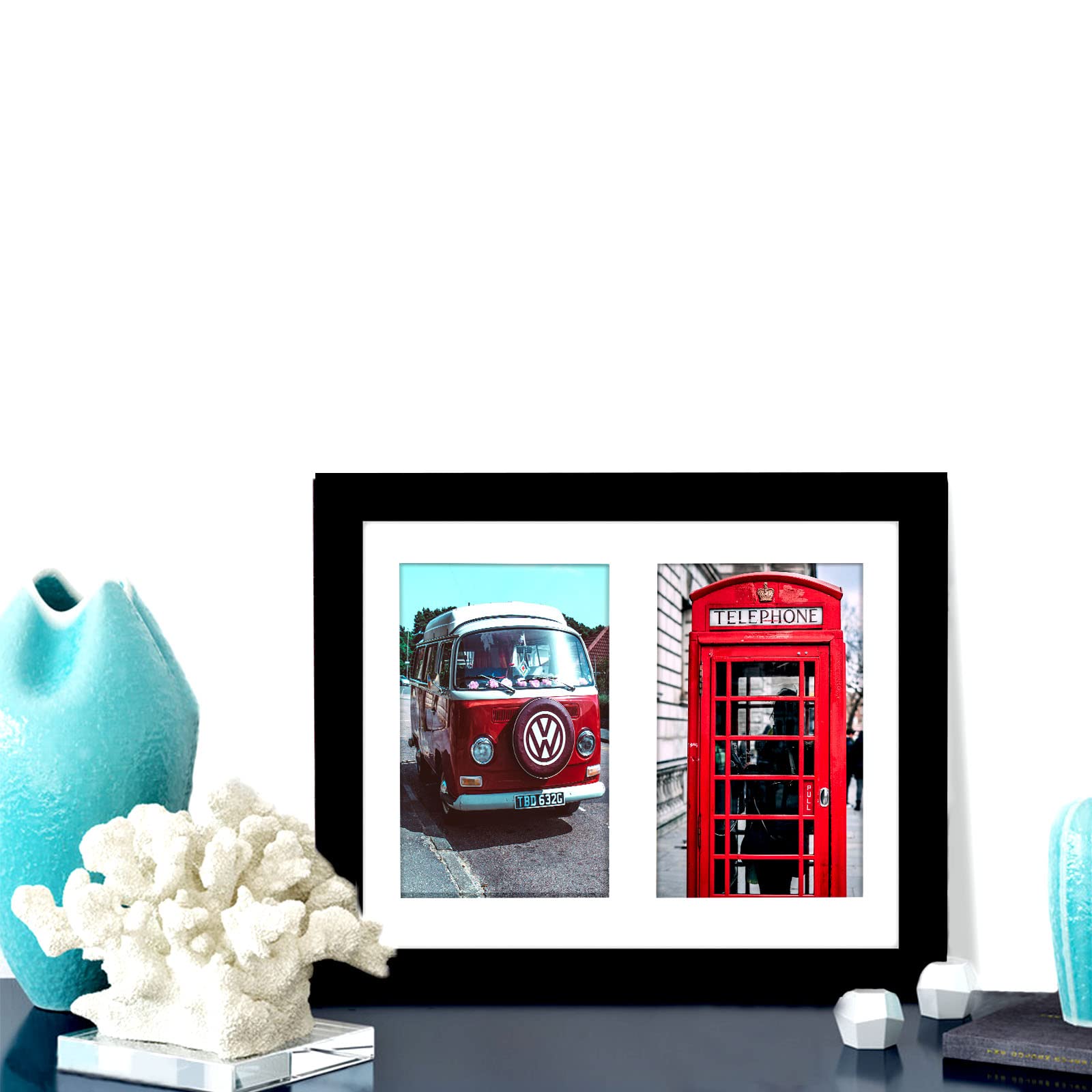 8x10 Picture Frame Black Display 4x6 Double Mat Photos Frame Natural Wood Horizontal and Vertical Formats for Wall and Tabletop