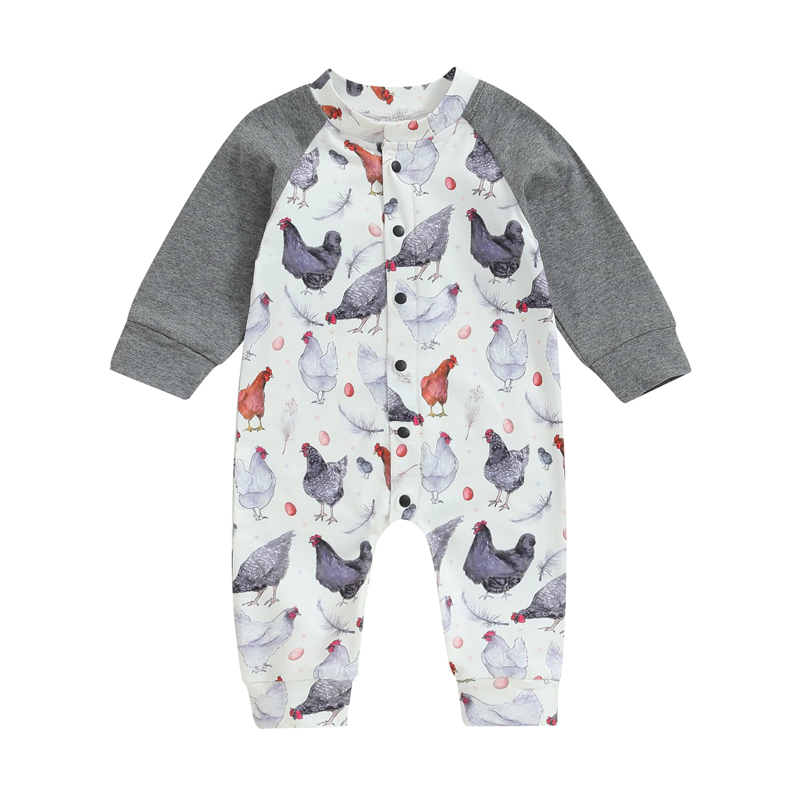 Baby Boy Girl Farm Clothes Animals Chicken Cow Print Romper Jumpsuit Newborn Coming Home Outfit Country Western Stuff (Dark Grey, 0-3 Months)