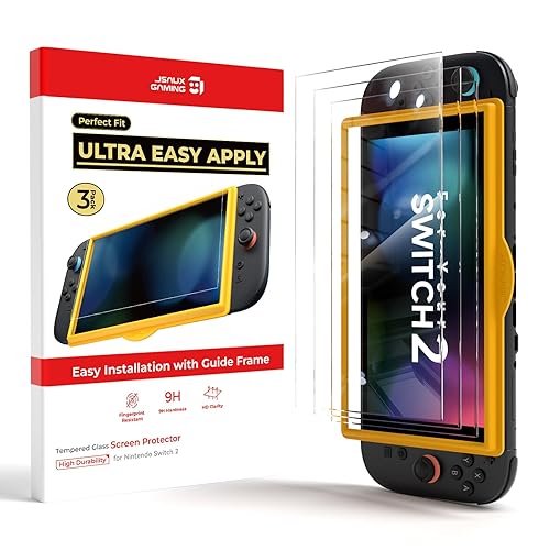 JSAUX 3-Pack Tempered Glass Screen Protector for Nintendo Switch 2 (2025), Easy to Install with Guiding Frame Ultra HD Glass Protector 9H Hardness Scratch Resistant Accessories for Switch2