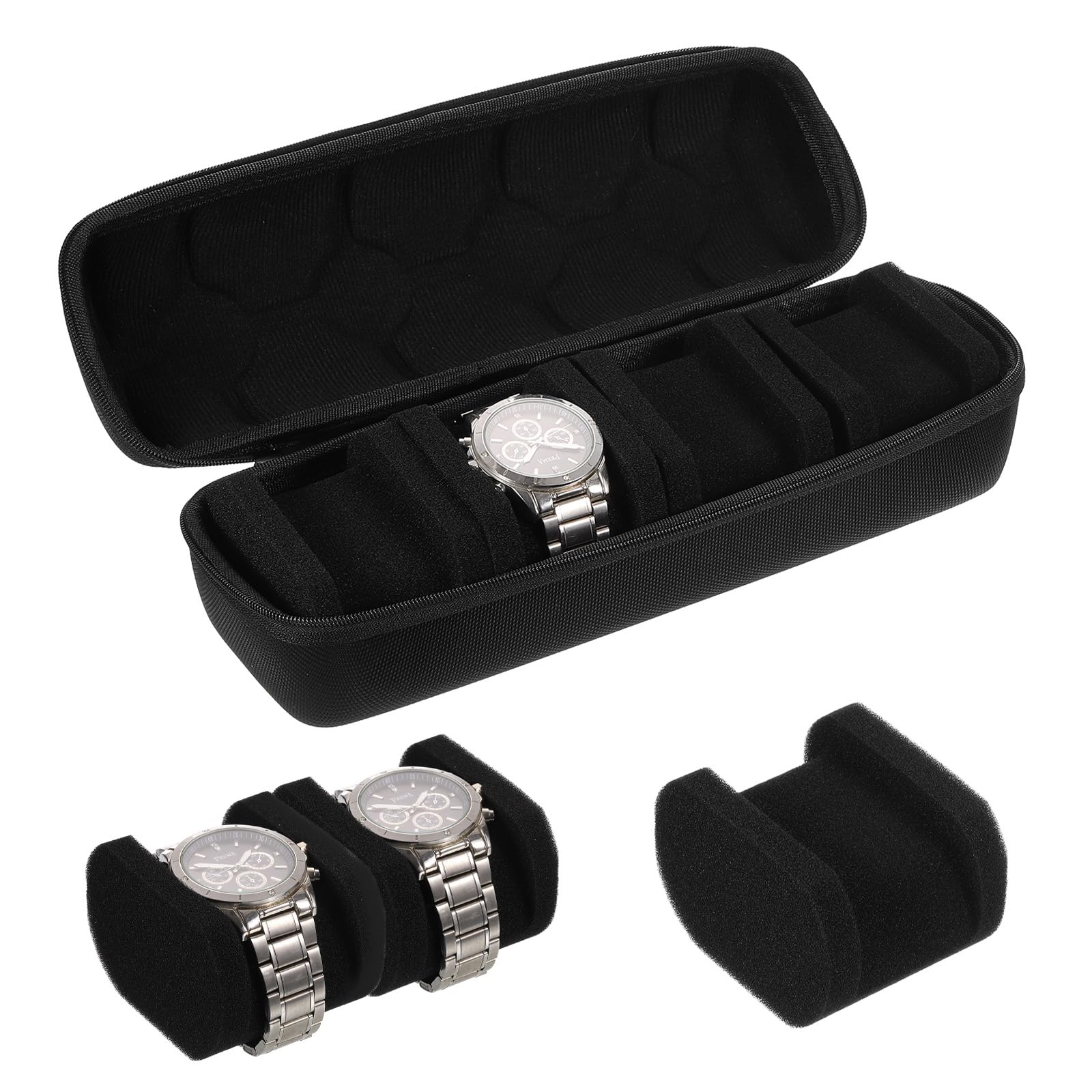 sourcing map Custodia rigida da viaggio per orologi 4 scomparti, organizer uomo donna, morbido cuscino orologi orologi intelligenti fino a 40 mm, nero