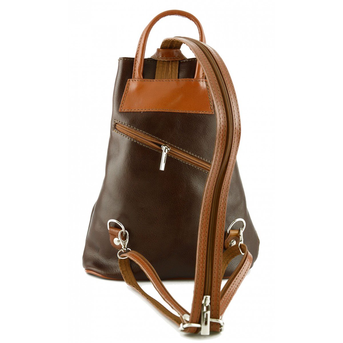 Sac à Dos En Cuir Pour Femme Avec Bretelles à Glissière Couleur Brun Cognac - Maroquinerie Fait En Italie - Sac à Dos