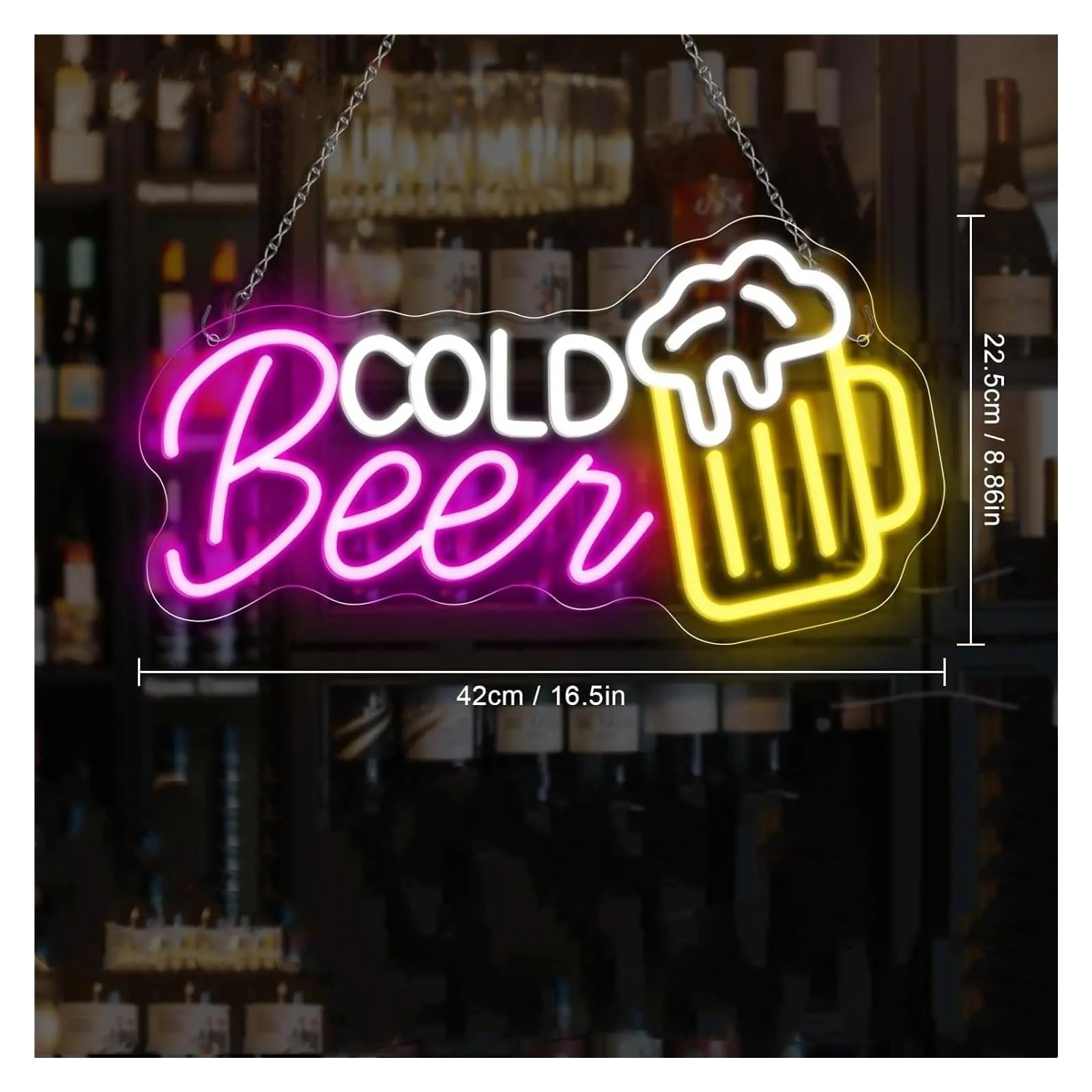 Luces de neón Letreros De Neón Comerciales Con Alimentación USB, Brillo Ajustable, Luces Neón Para Cerveza Fría, Ideales Para Decoración Tiendas Luz Comercial 22.5cmx42cm