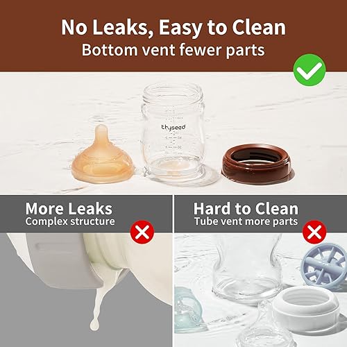 Miniatura 9 de Thyseed Biberones anticólicos naturales de vidrio  Biberón de lactancia para recién nacidos con pezón (1-2 meses), 5 onzas, 1 paquete