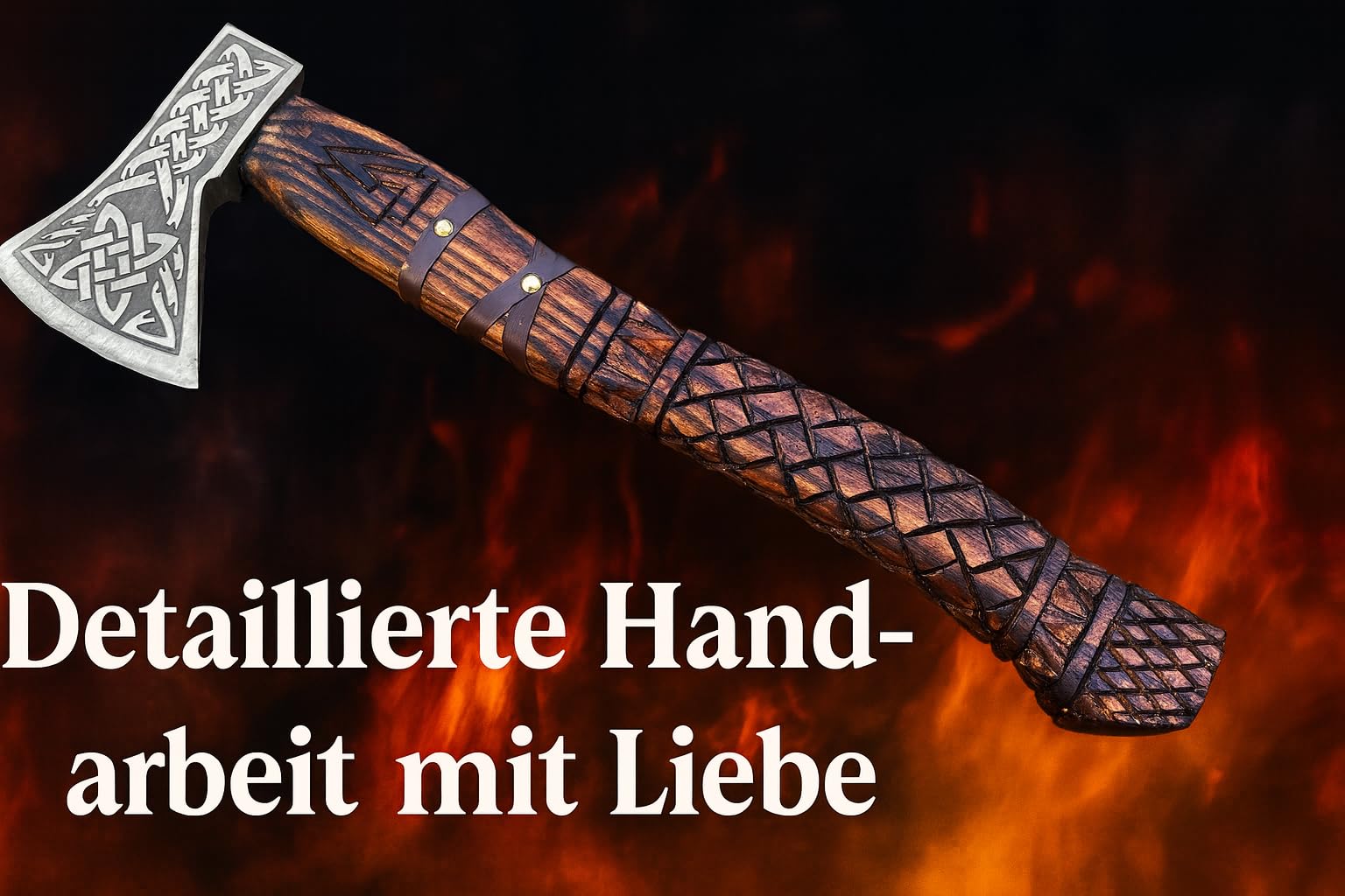 Novahaven Thorvald Hacha de lujo forjada a mano de madera de fresno inglesa, hoja de acero al carbono con grabado vikingo | camping, caza y ocio