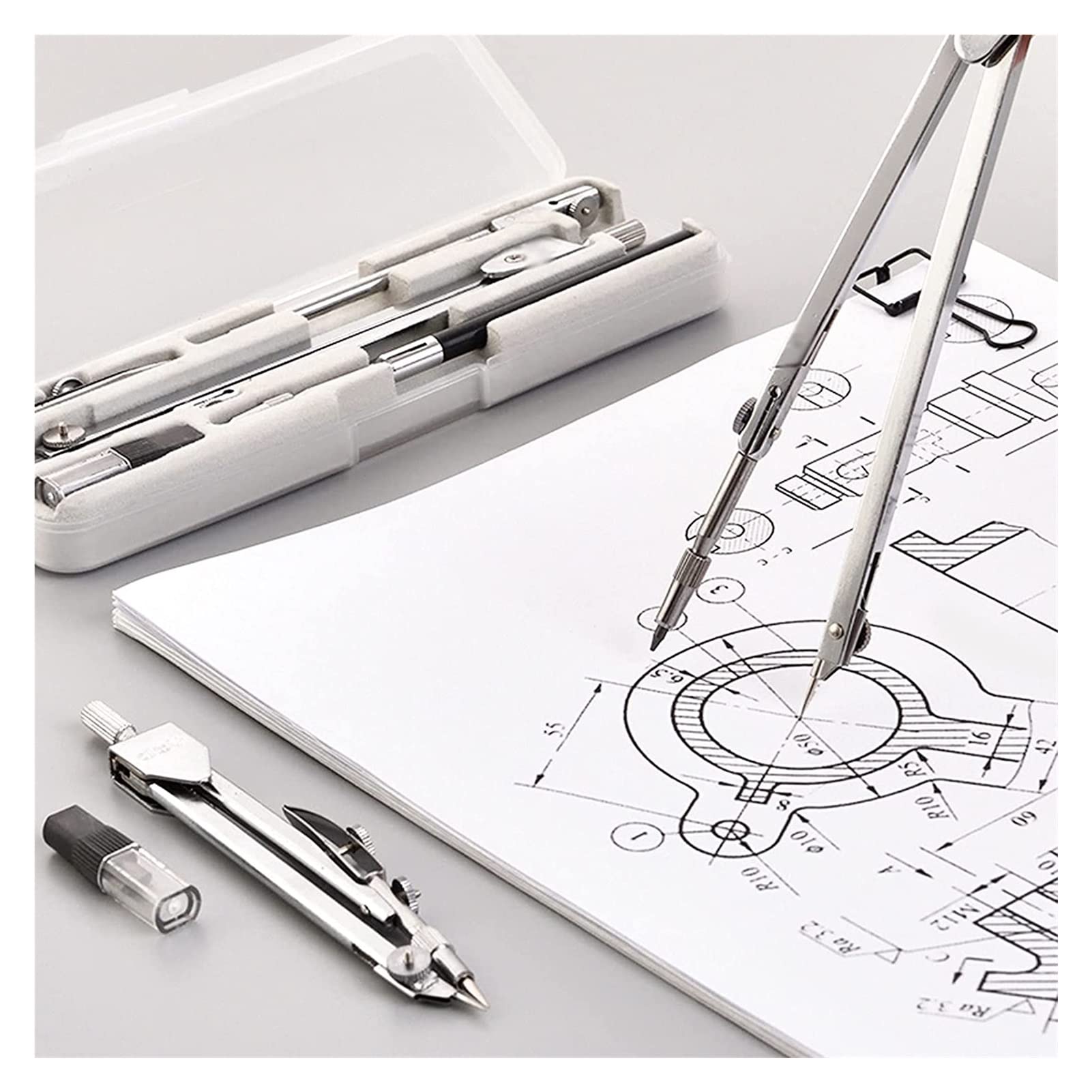 BAtlam Zeichenkompass Zirkel Mathe-Kompass Professionelles Zeichnen Design Student Schreibwaren Prüfung Technisches Zeichenwerkzeug Kompass-Set Technisches Zeichenzubehör aus Metall (Size : B) (C)
