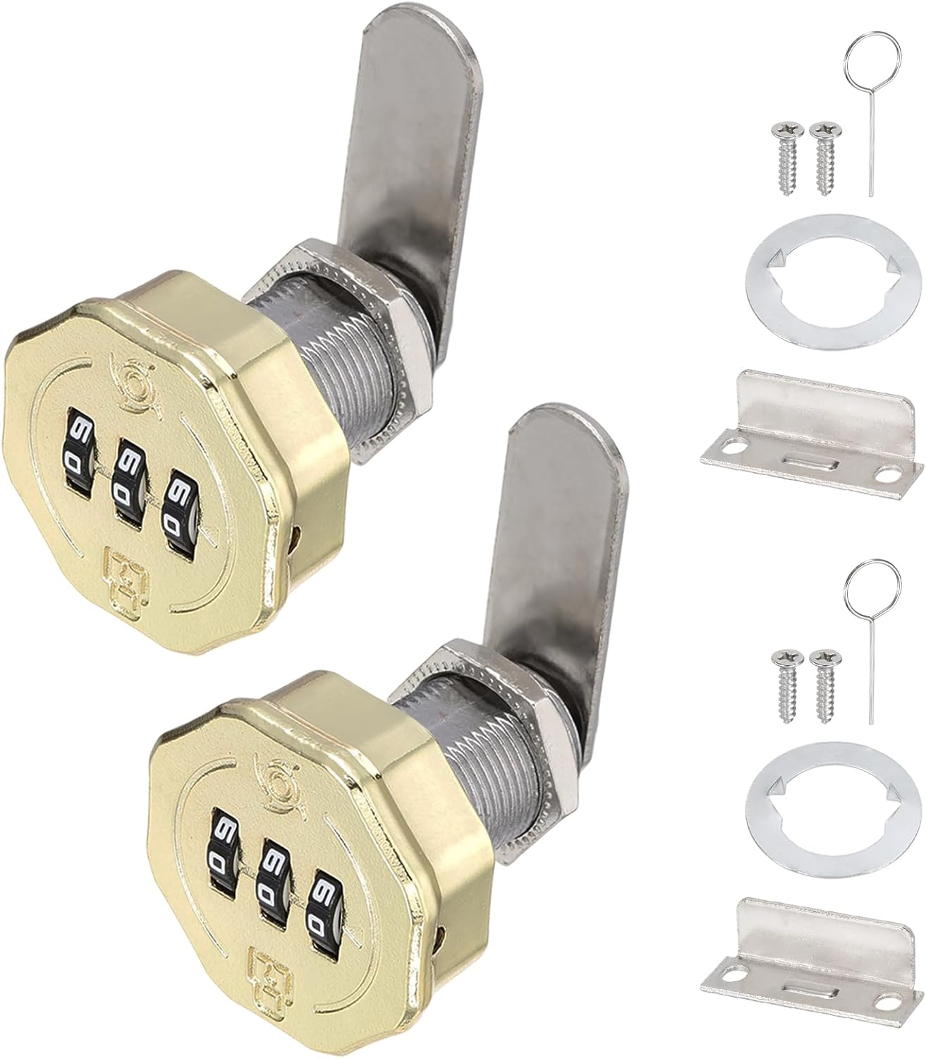 PATIKIL 2 PCS Combination Cabinet Cam Lock, 3-Digit Keyless Metal Locks with 5/8Inch Cylinder for Cabinet Drawer Doors Deposit Box Filing Mailbox, Gold