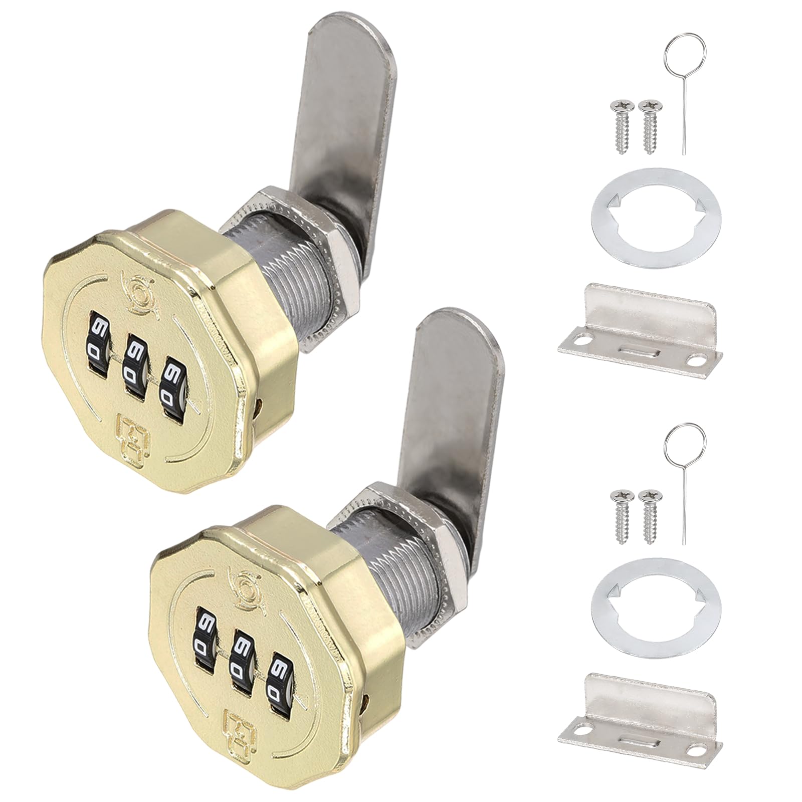 PATIKIL 2 PCS Combination Cabinet Cam Lock, 3-Digit Keyless Metal Locks with 5/8Inch Cylinder for Cabinet Drawer Doors Deposit Box Filing Mailbox, Gold โ image 1
