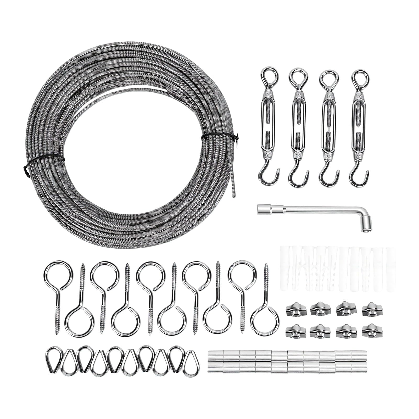 64-teiliges Edelstahl-Drahtseil-Set, 35 M, Zur Pflanzenunterstützung | PVC-beschichtetes Stahlkabel, 3 Mm (0,12 Zoll) Durchmesser, Spannschlösser-Clips Im Lieferumfang Enthalten, Lichterkette