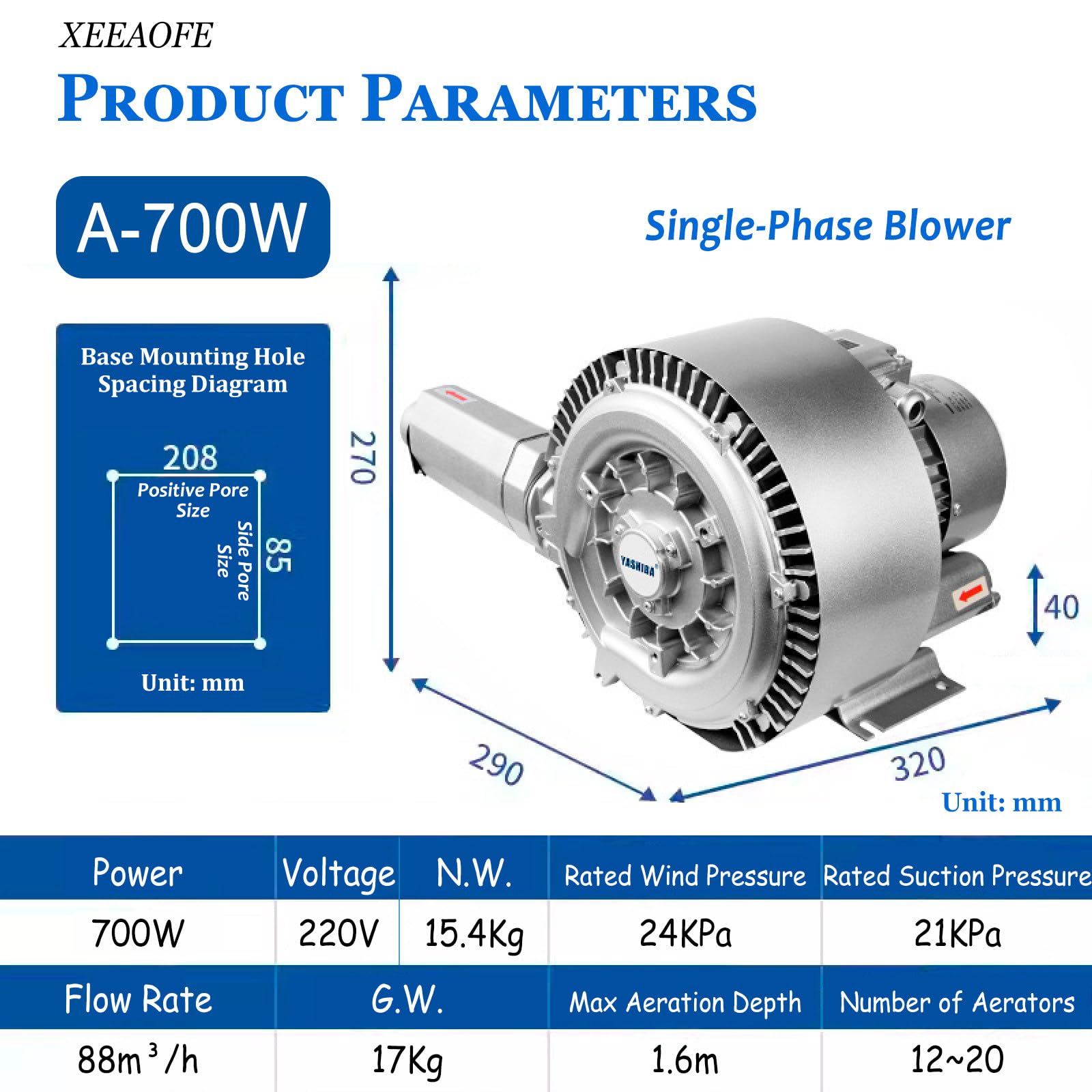 Sprężarka Regeneracyjna 700/850/1300W, 220/380V Jednofazowa/Trójfazowa, Wirowa Sprężarka Pierścieniowa Przemysłowa Pompa Próżniowa do Stawu Rybnego A700W