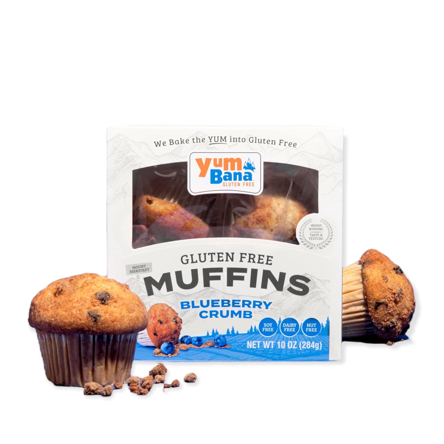 Yumbana Gluten Free Muffins | Soy, Dairy, and Gluten Free | (4 pack - 10 oz each) (Blueberry Crumb)