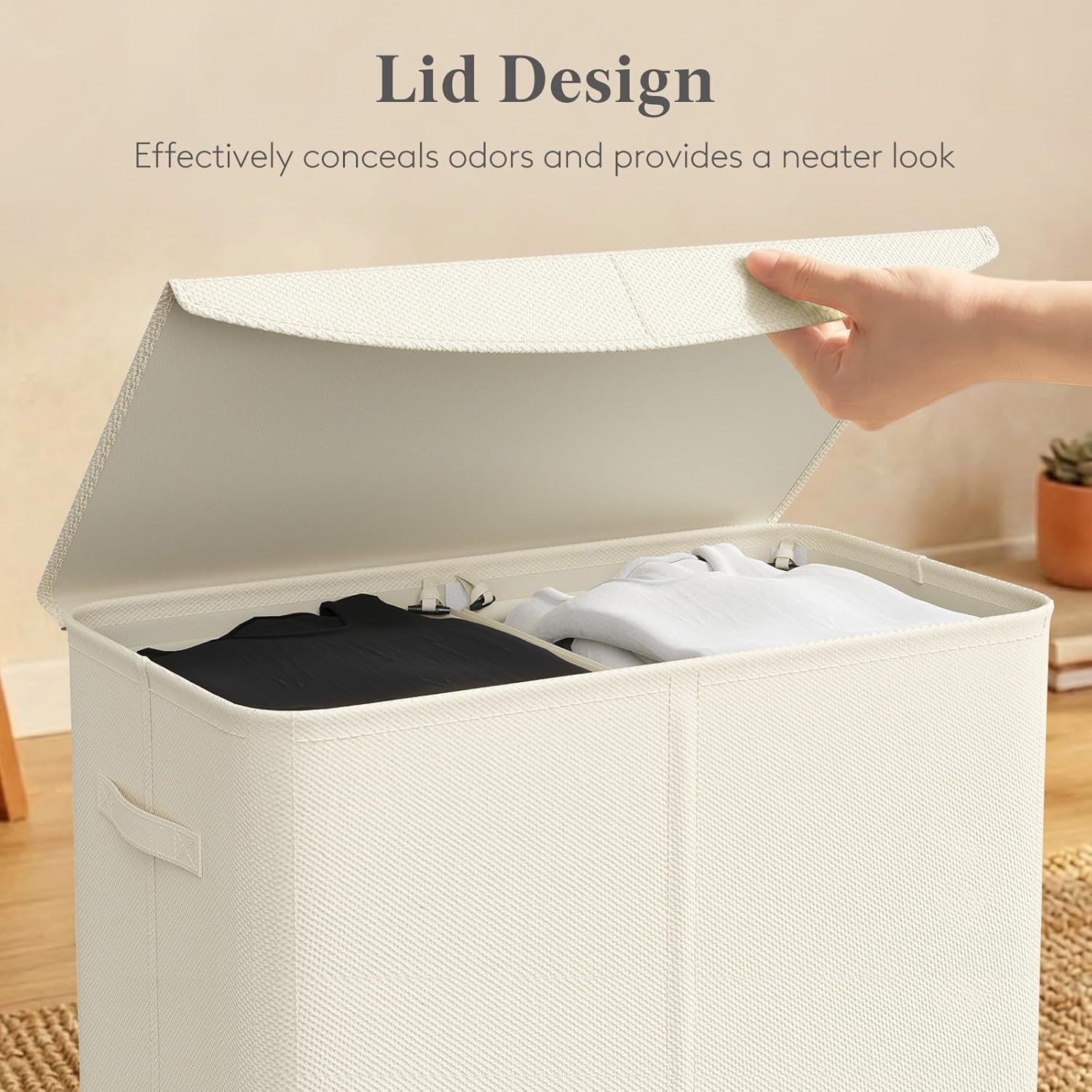 Lifewit 140L Big Separated Laundry Basket,Waterproof Laundry Hamper with Reinforced Carry Handle and Bag, Sturdy Hamper with Lid in Dorm College Bathroom 60 x 35 x 66 cm, White