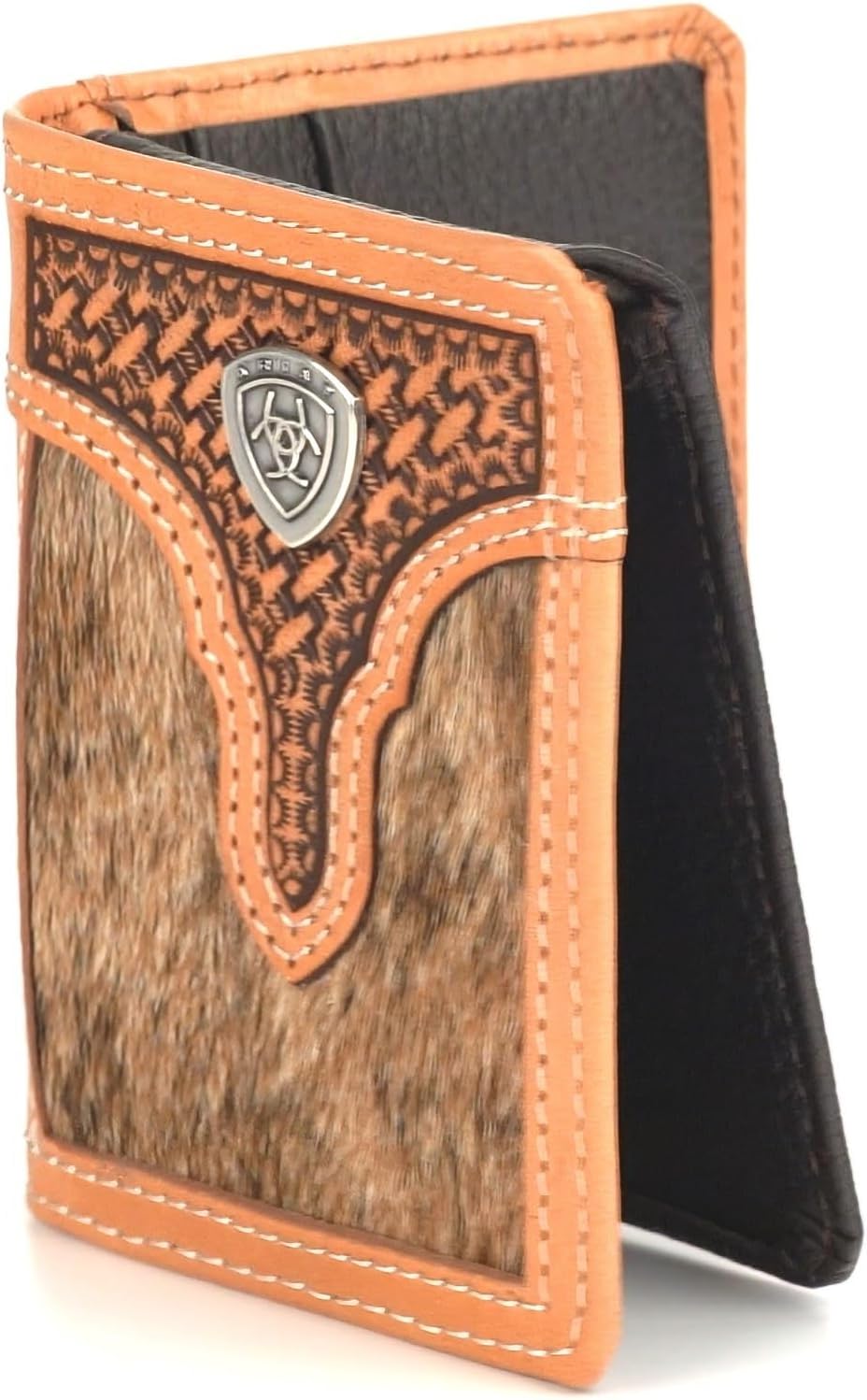 ARIAT Bifold Flip Calf Hair Basketweave Wallet, Natural